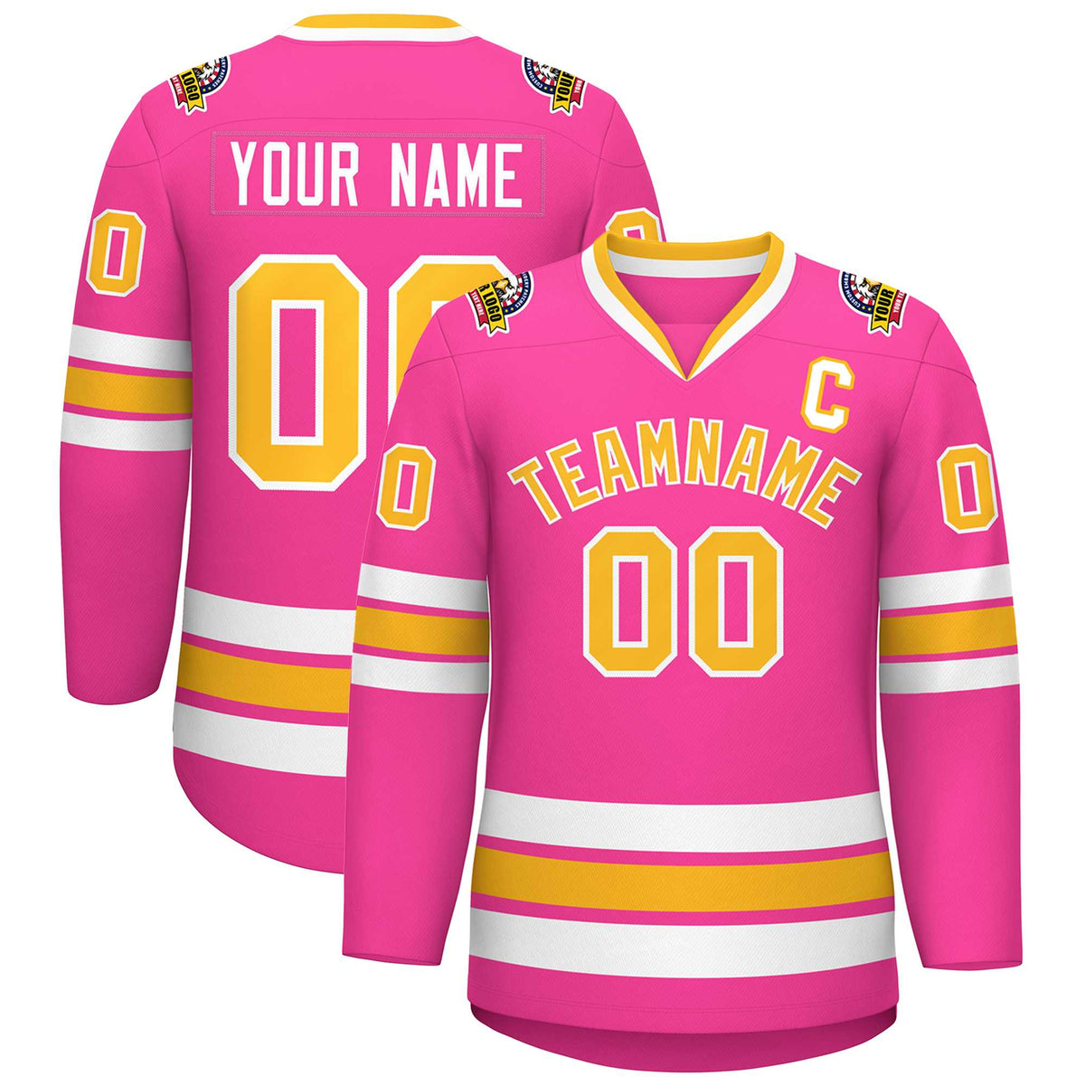 Custom Pink Gold-White Classic Style Hockey Jersey | KXKSHOP