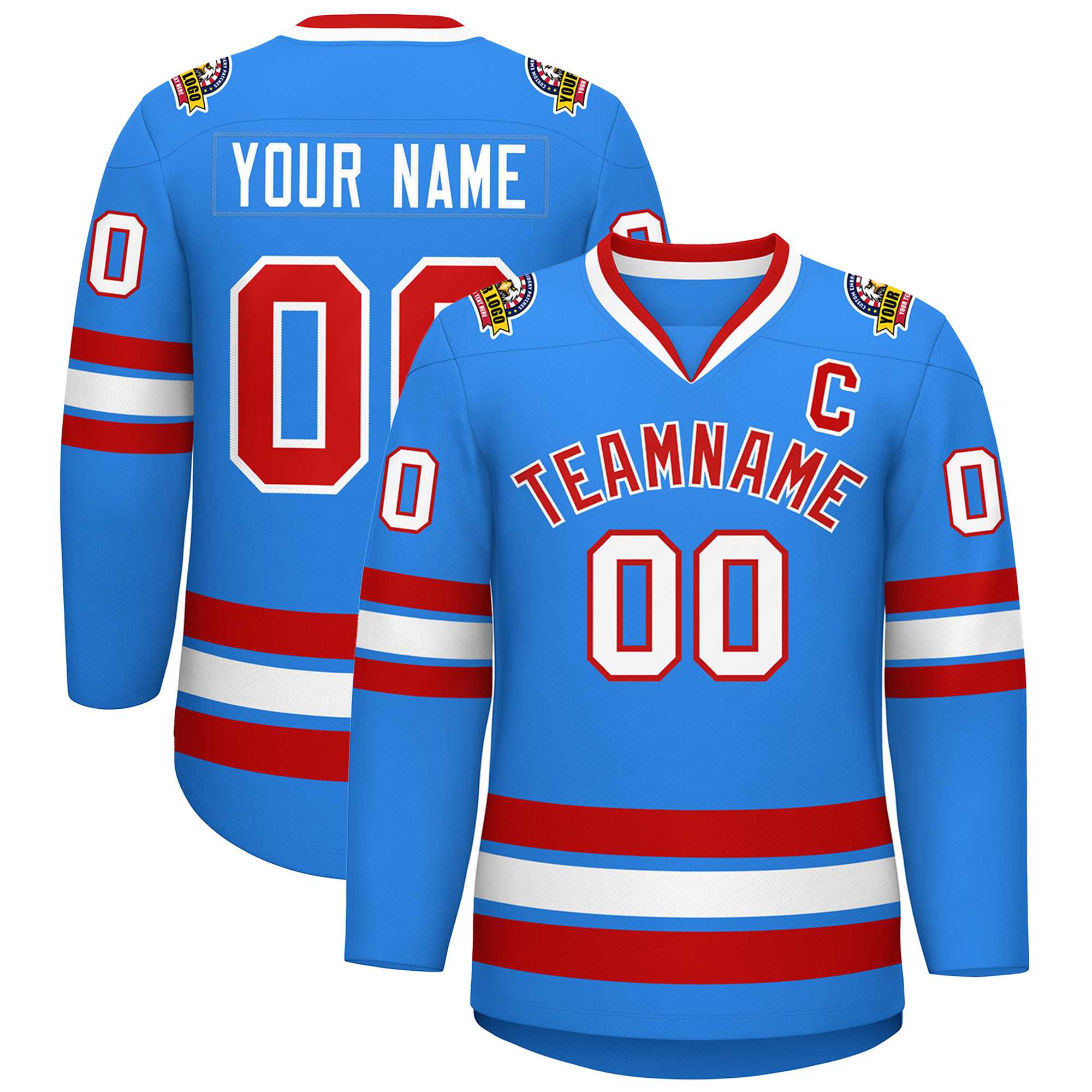 Custom Powder Blue Red-White Classic Style Hockey Jersey | KXKSHOP