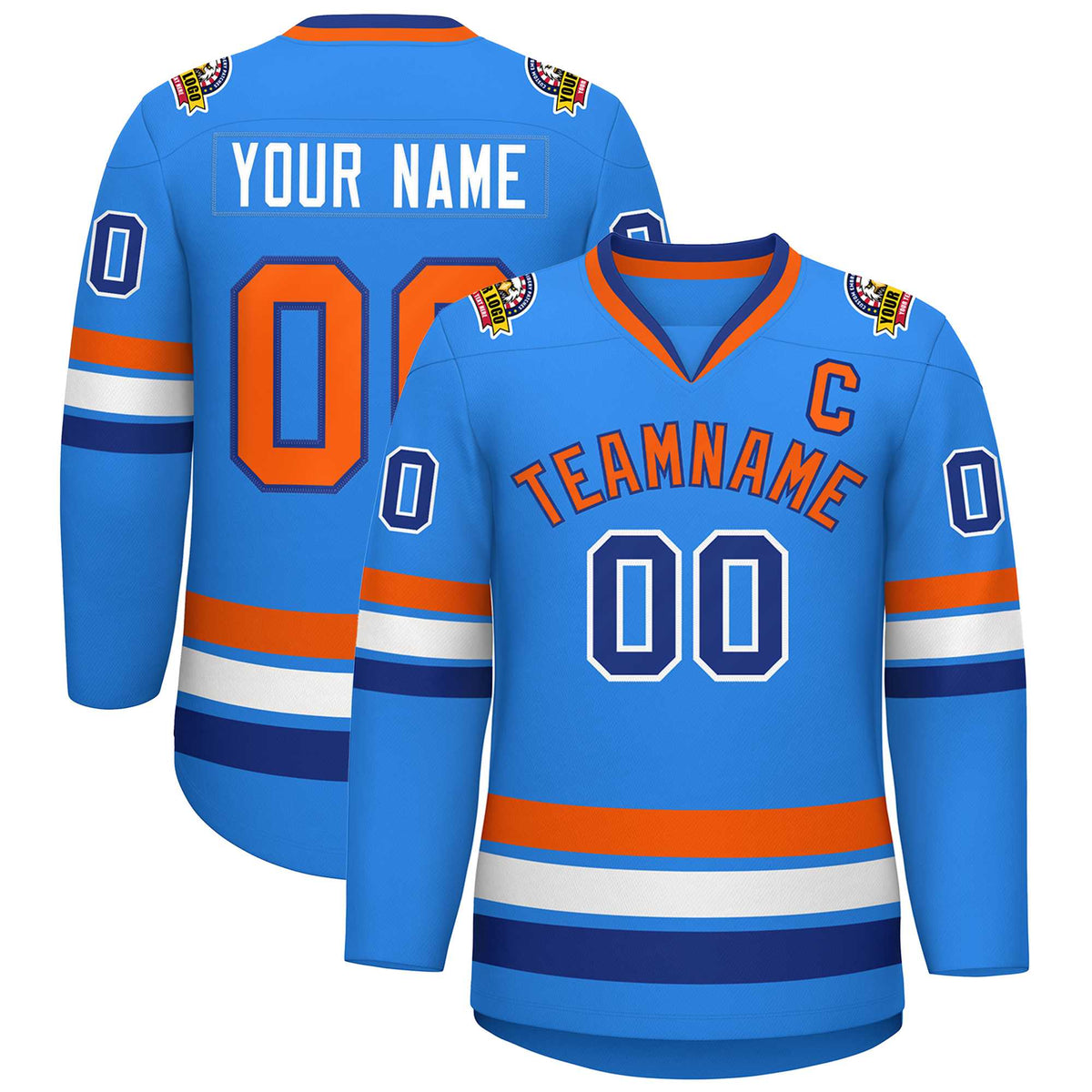 Custom Powder Blue Orange-Royal Classic Style Hockey Jersey | KXKSHOP