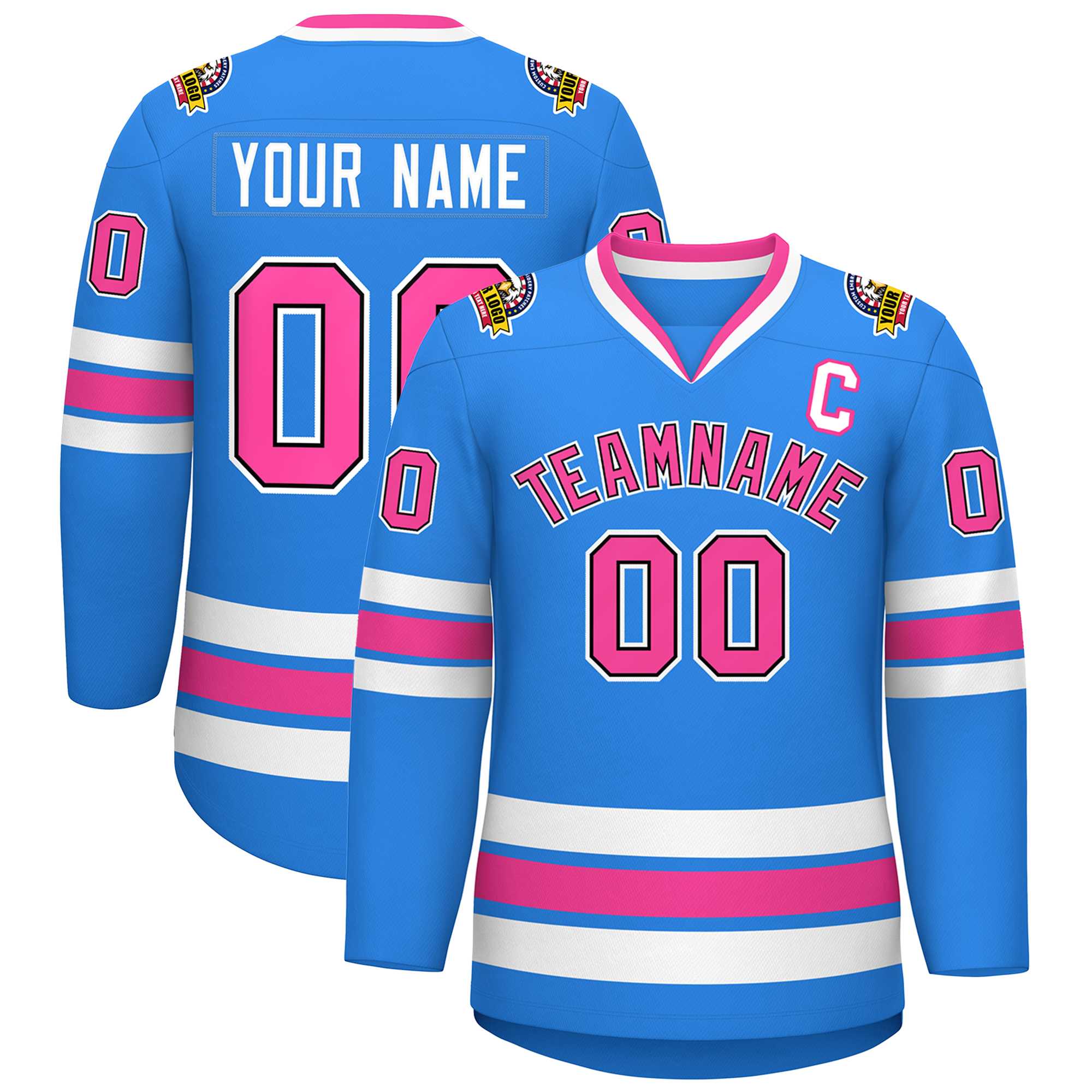 Custom Powder Blue Pink Black-White Classic Style Hockey Jersey | KXKSHOP