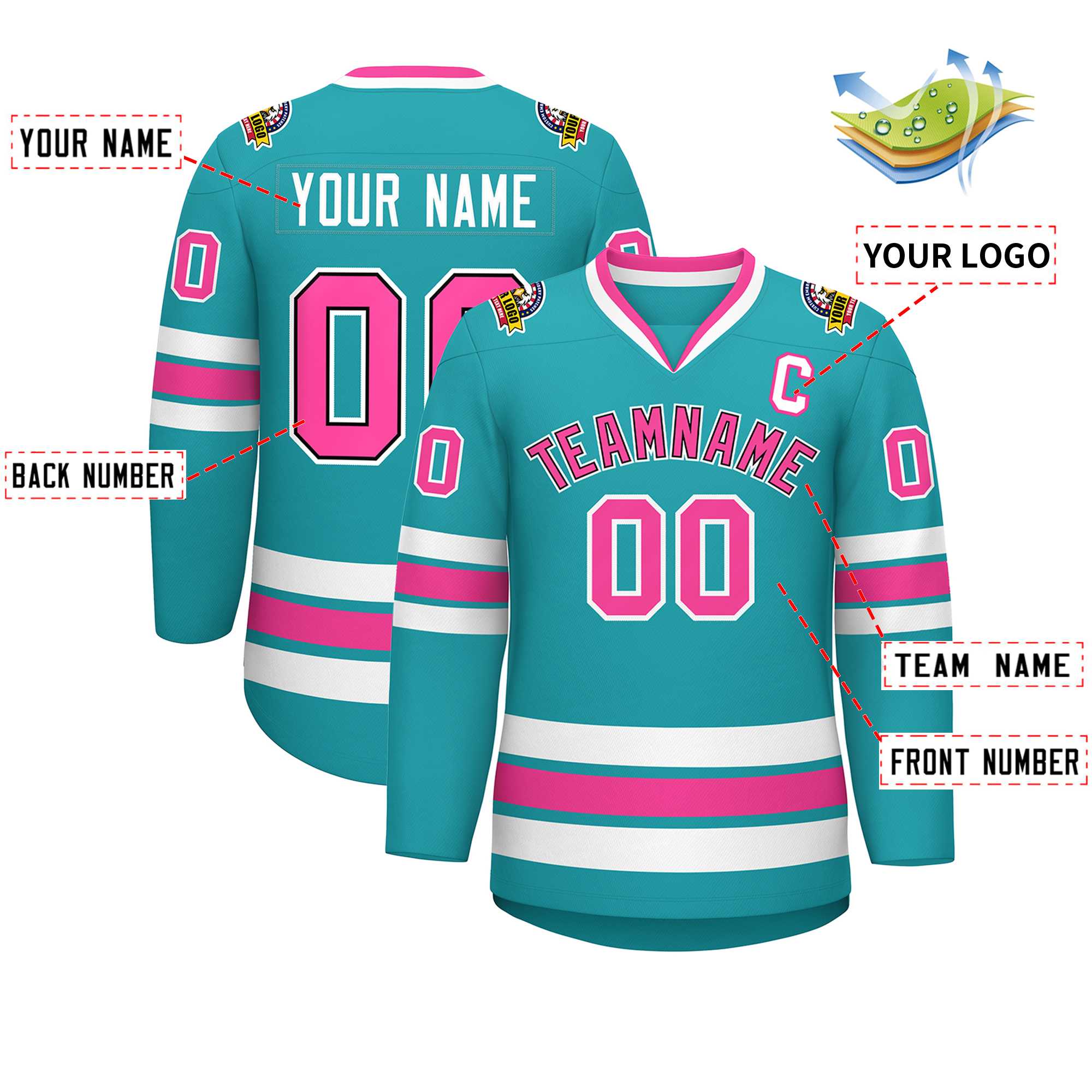 Custom Aqua Pink Navy-White Classic Style Hockey Jersey | KXKSHOP