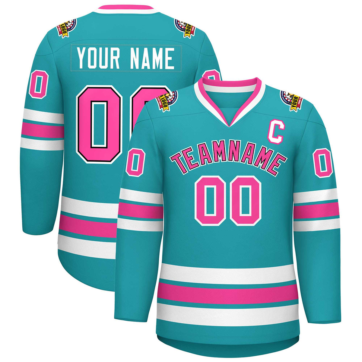 Custom Aqua Pink Navy-White Classic Style Hockey Jersey | KXKSHOP