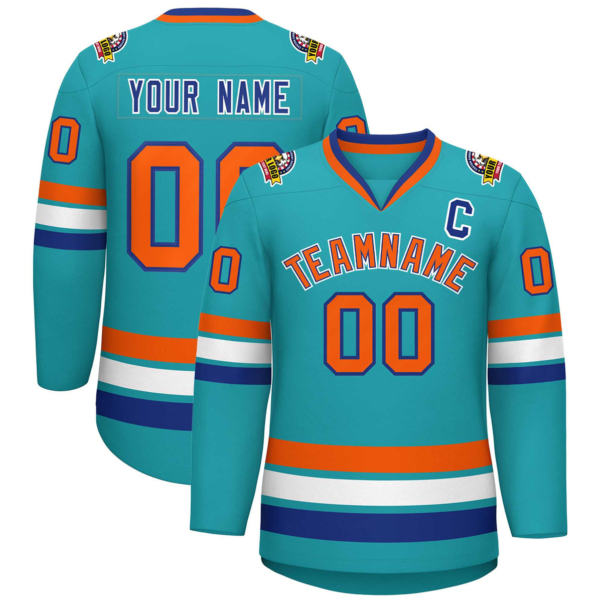 Custom Aqua Orange Royal-White Classic Style Hockey Jersey | KXKSHOP