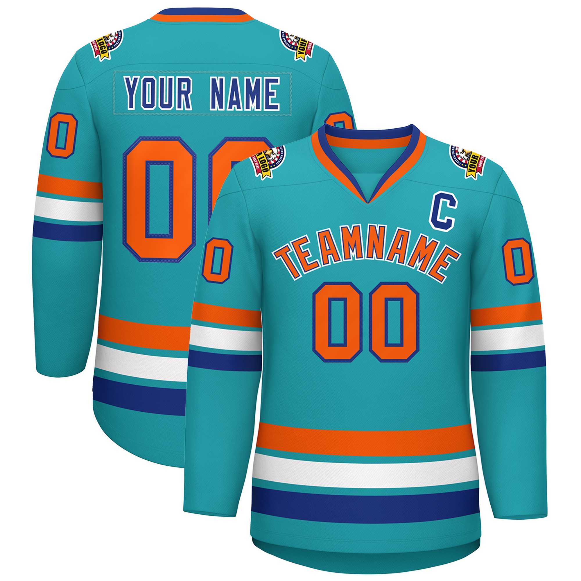 Custom Aqua Orange Royal-White Classic Style Hockey Jersey | KXKSHOP