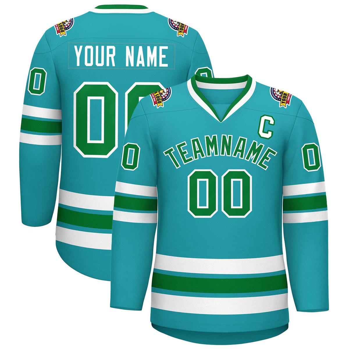 Custom Aqua Kelly Green-White Classic Style Hockey Jersey | KXKSHOP
