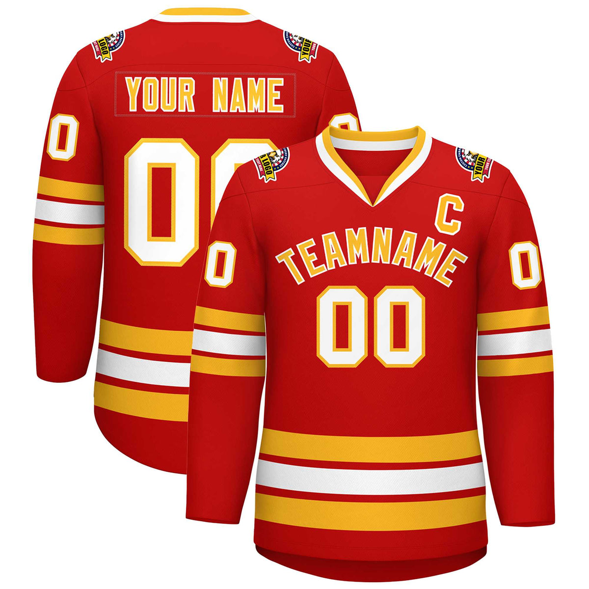 Custom Red Gold-White Classic Style Hockey Jersey | KXKSHOP
