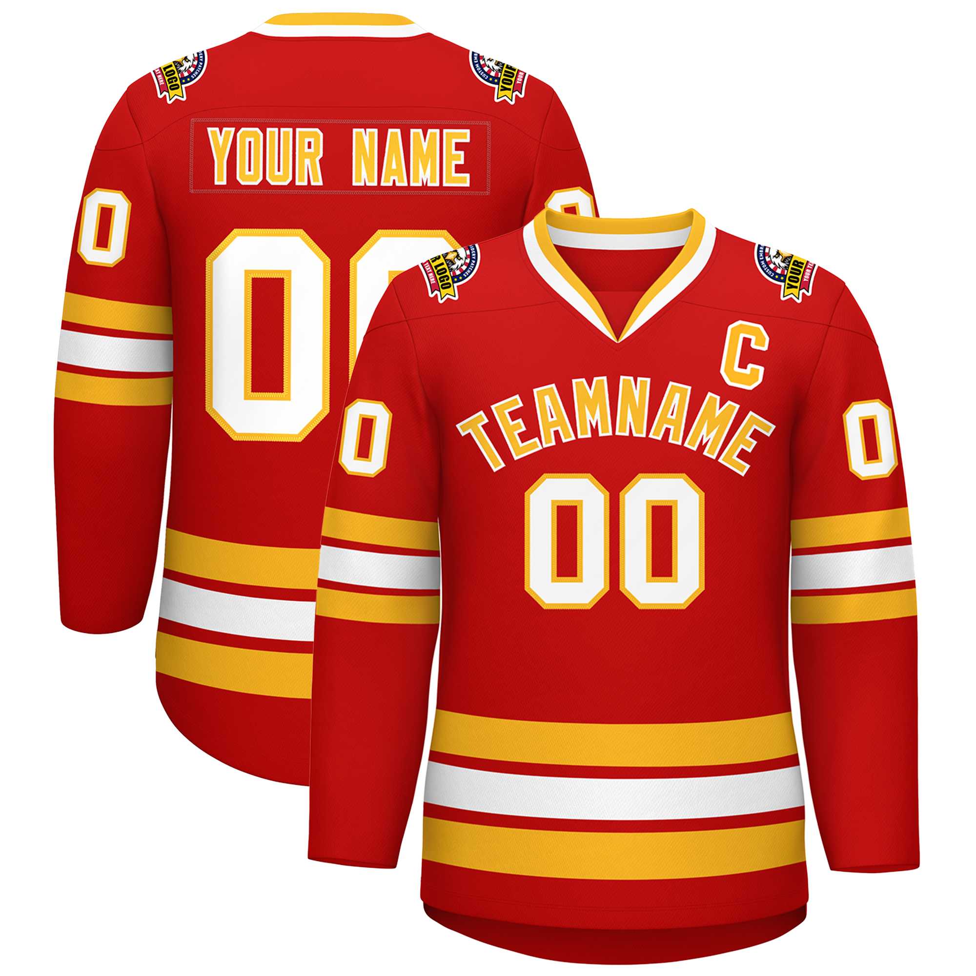 Custom Red Gold-White Classic Style Hockey Jersey | KXKSHOP