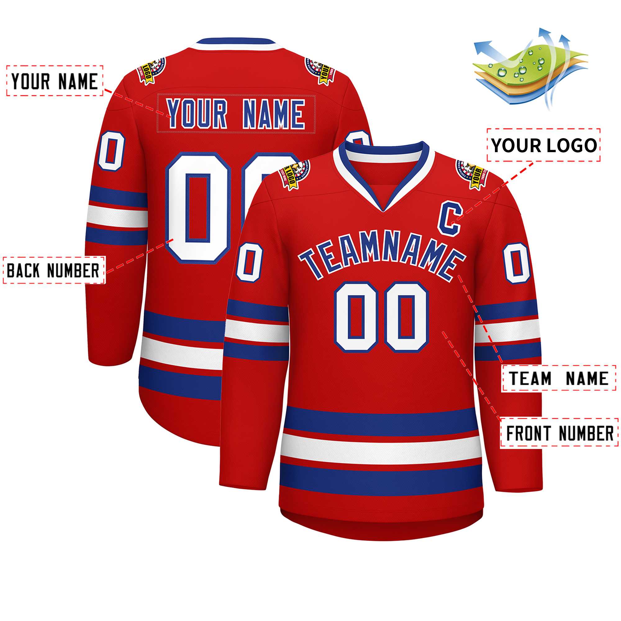 Custom Red Royal-White Classic Style Hockey Jersey | KXKSHOP