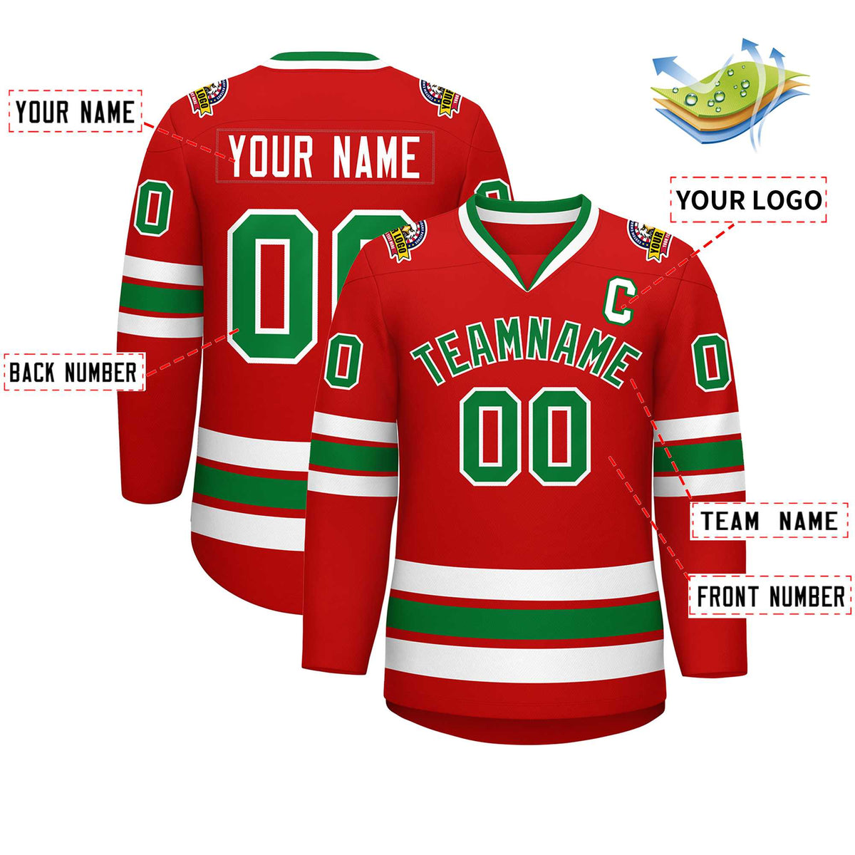 Custom Red Kelly Green-White Classic Style Hockey Jersey | KXKSHOP