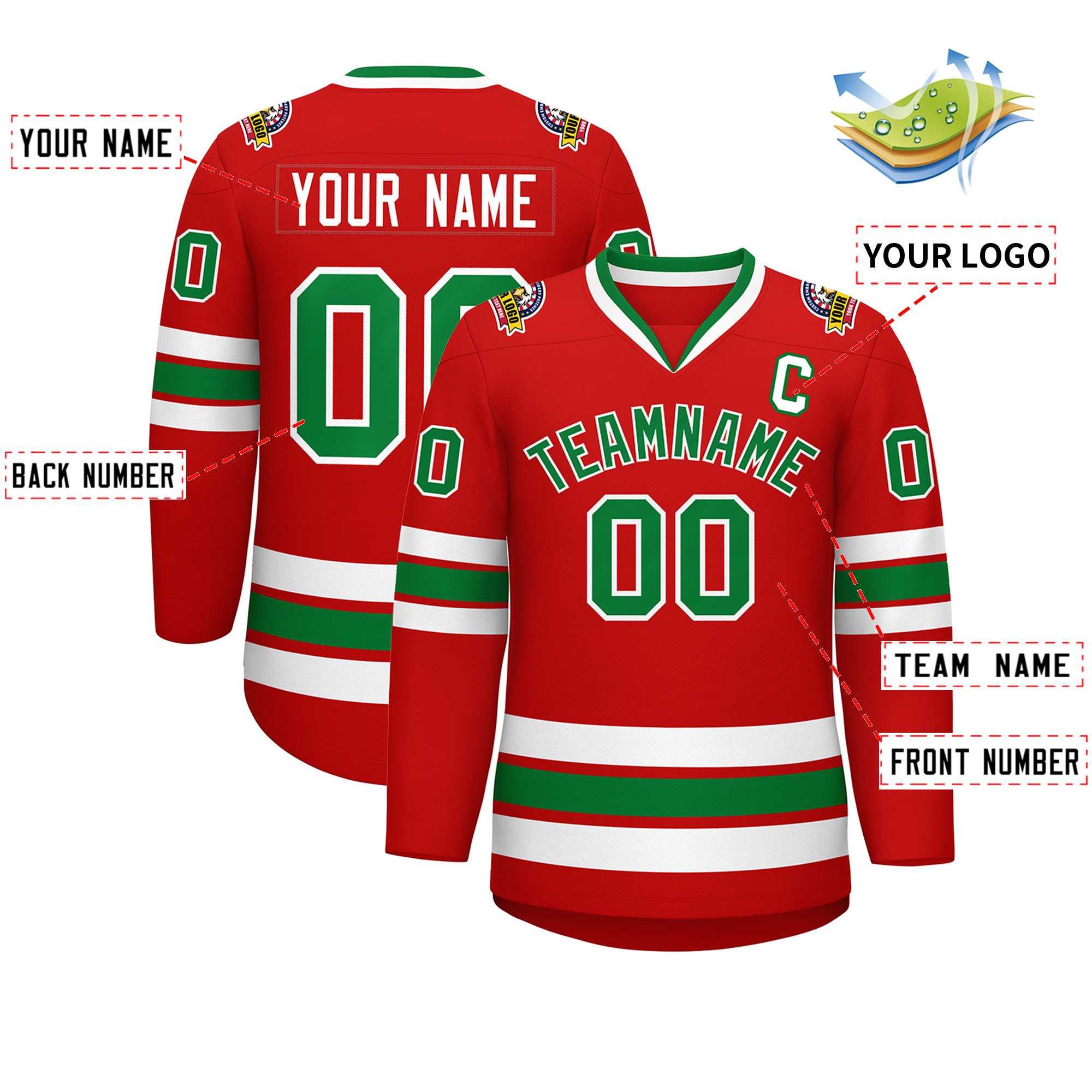 Custom Red Kelly Green-White Classic Style Hockey Jersey | KXKSHOP
