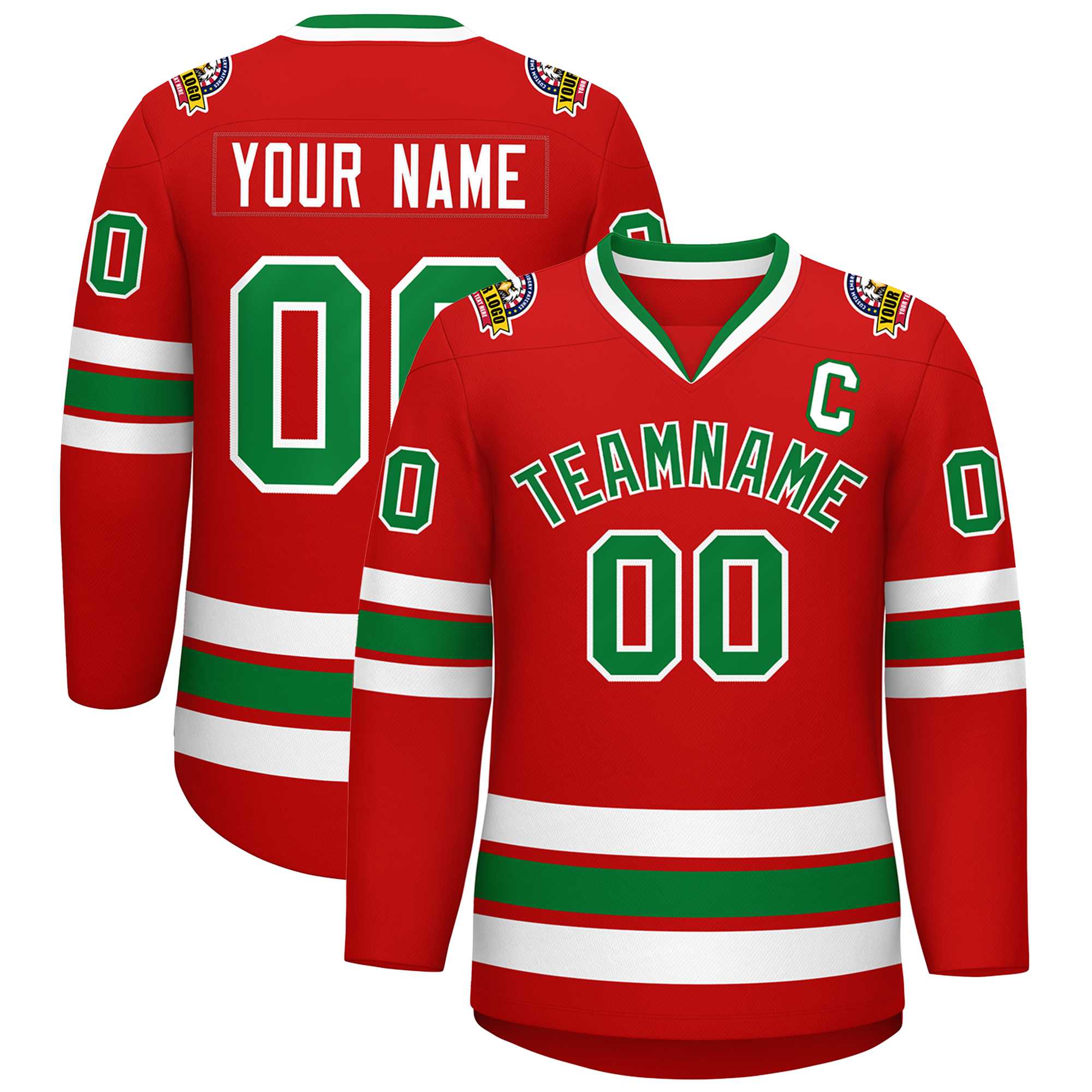 Custom Red Kelly Green-White Classic Style Hockey Jersey | KXKSHOP