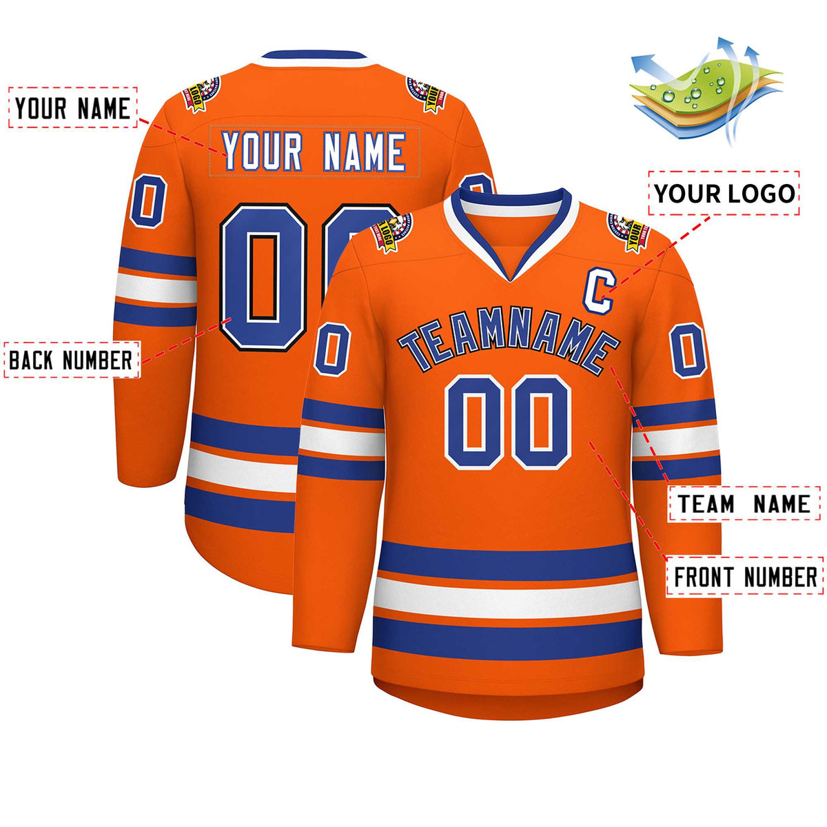 Custom Orange Royal White-Black Classic Style Hockey Jersey | KXKSHOP