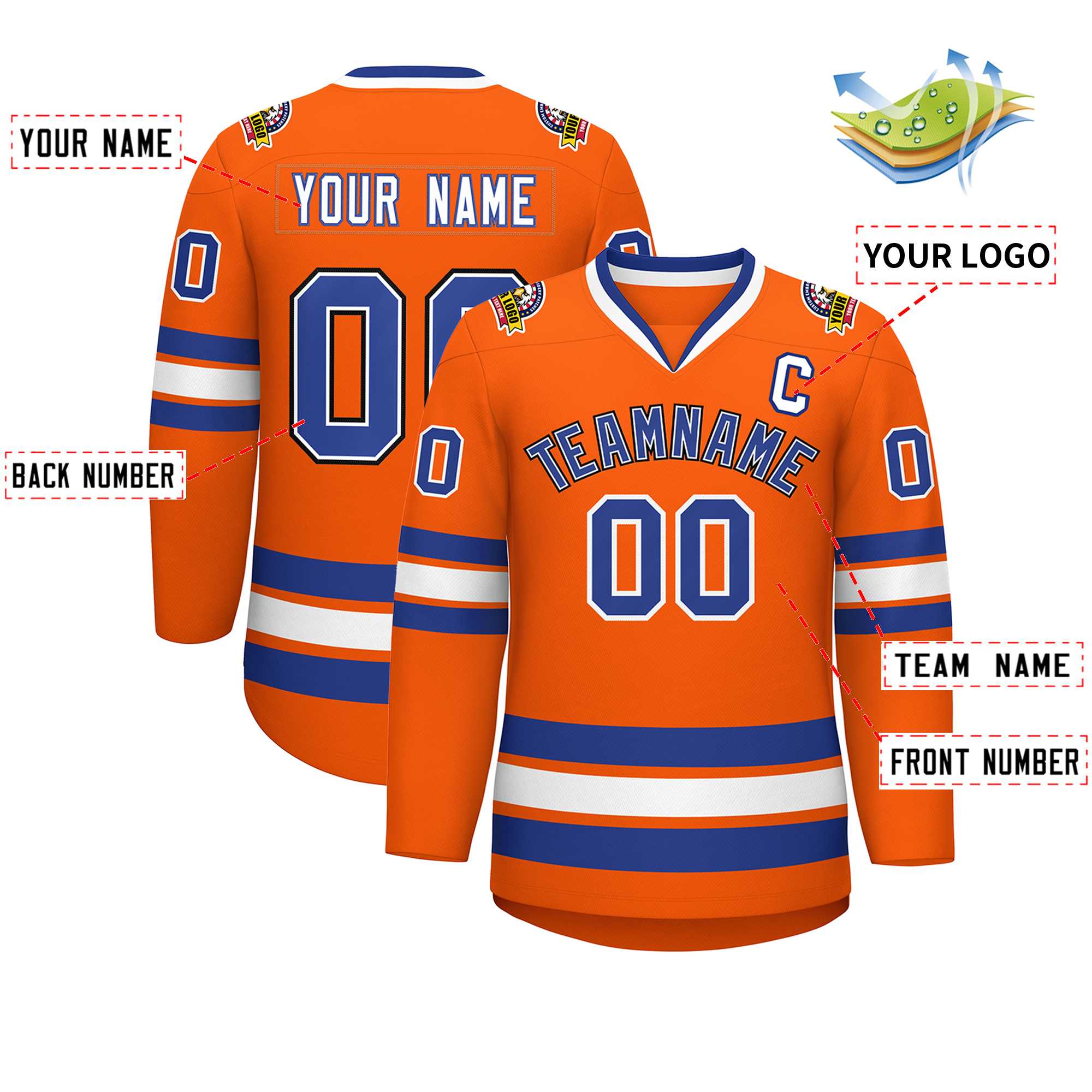 Custom Orange Royal White-Black Classic Style Hockey Jersey | KXKSHOP