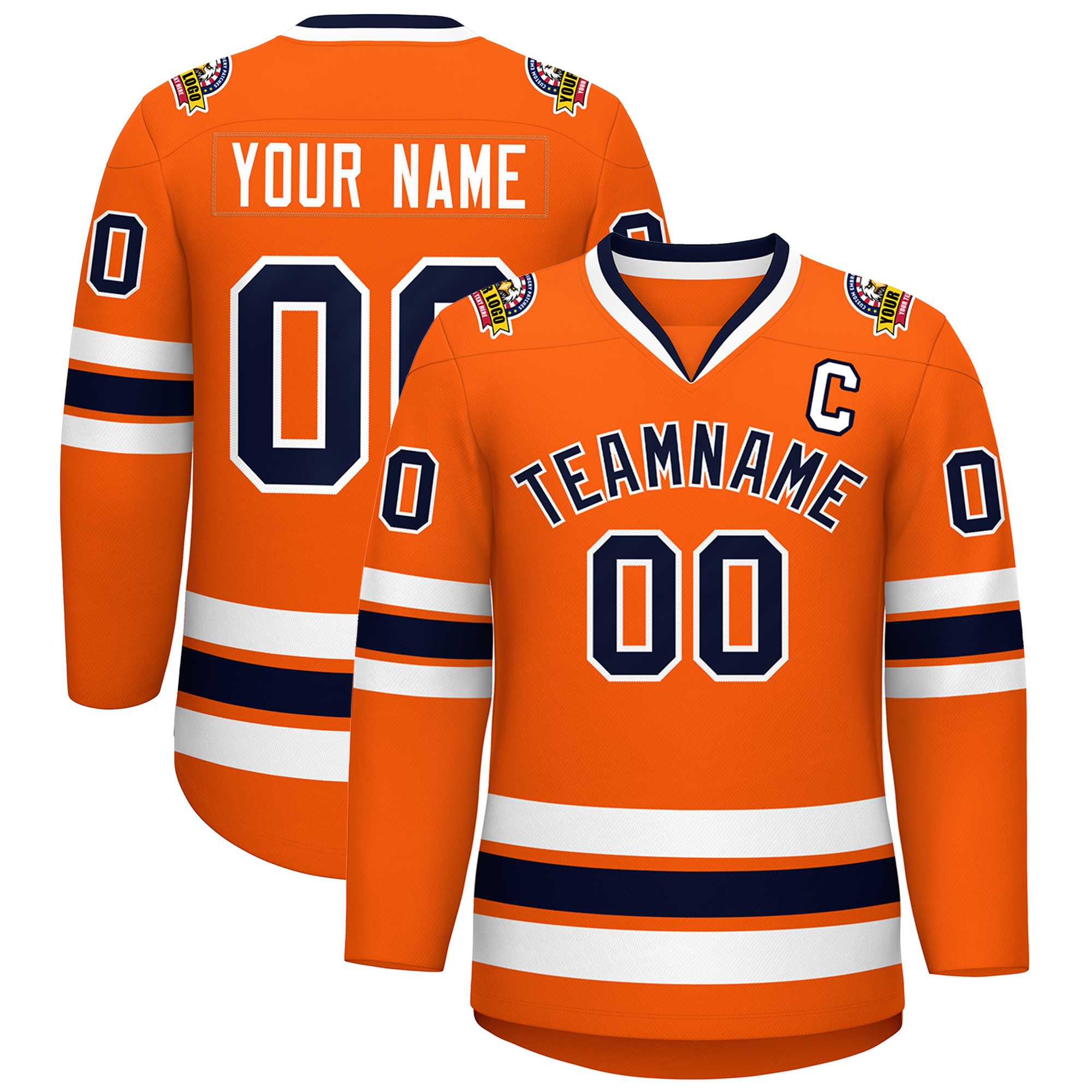 Custom Orange Navy-White Classic Style Hockey Jersey | KXKSHOP
