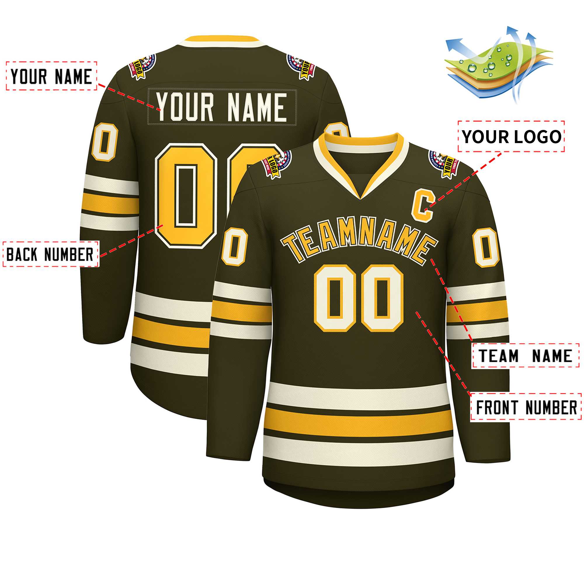 Custom Olive Gold Olive-Khaki Classic Style Hockey Jersey | KXKSHOP
