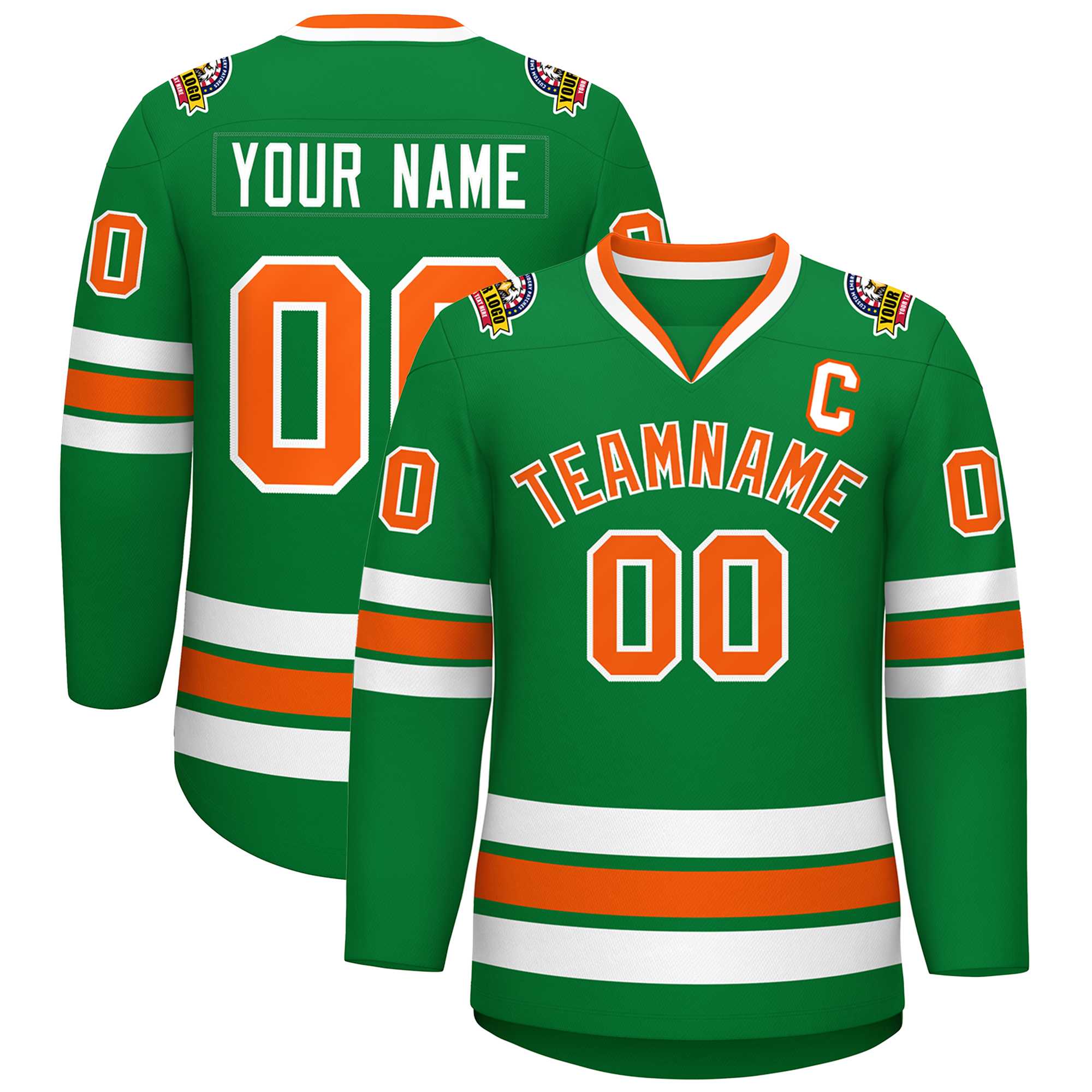 Custom Kelly Green Orange-White Classic Style Hockey Jersey | KXKSHOP