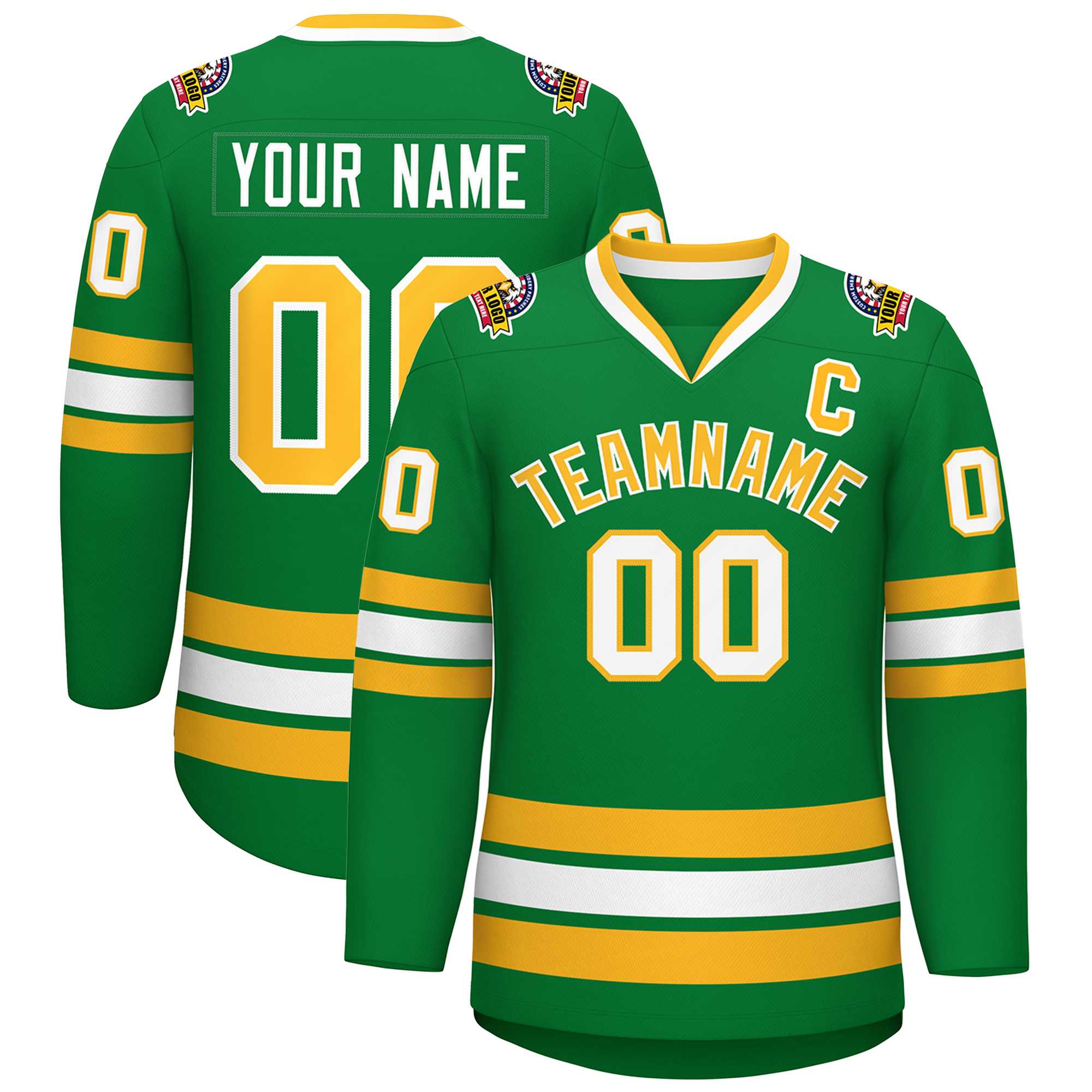Custom Kelly Green Gold-White Classic Style Hockey Jersey | KXKSHOP