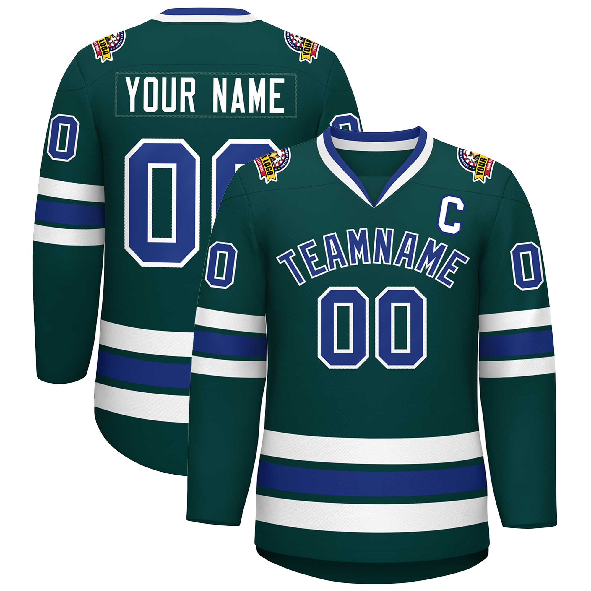 Custom Midnight Green Royal-White Classic Style Hockey Jersey | KXKSHOP