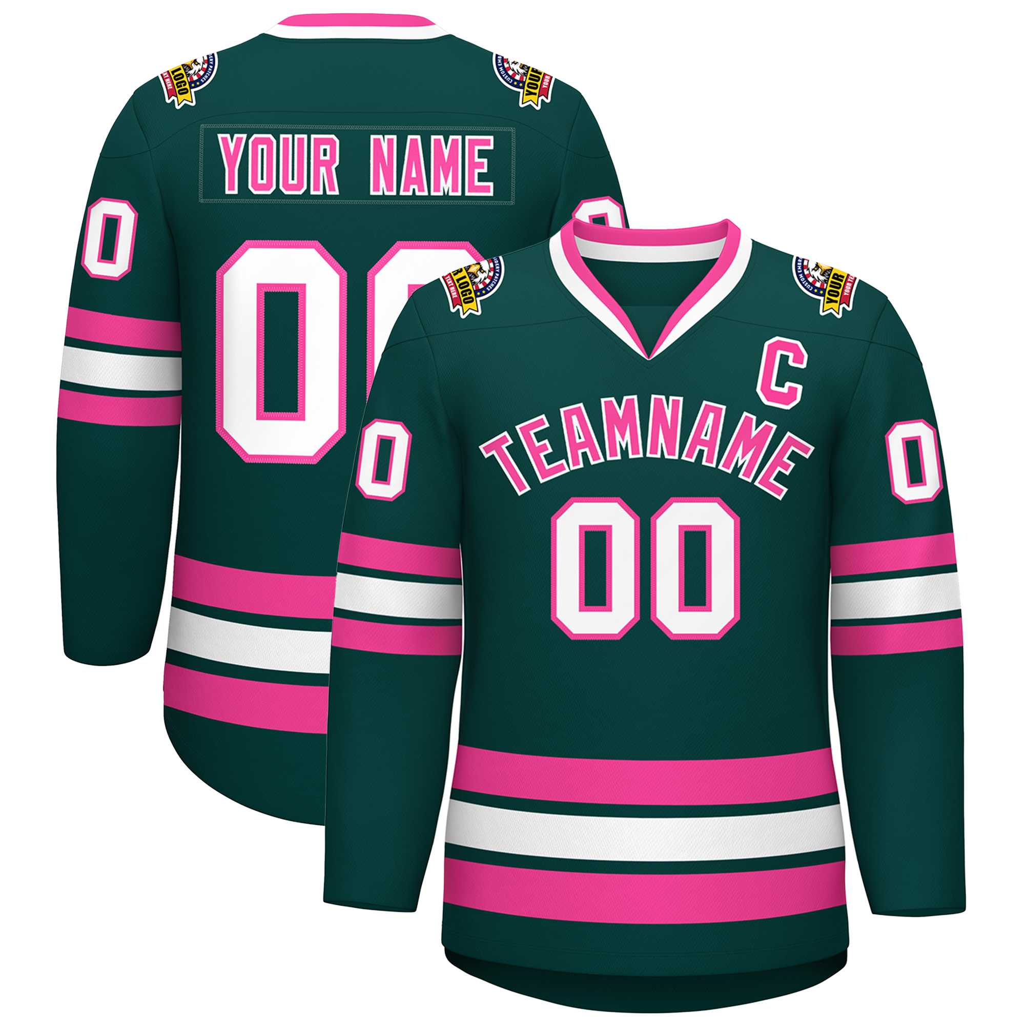 Custom Midnight Green Pink-White Classic Style Hockey Jersey | KXKSHOP