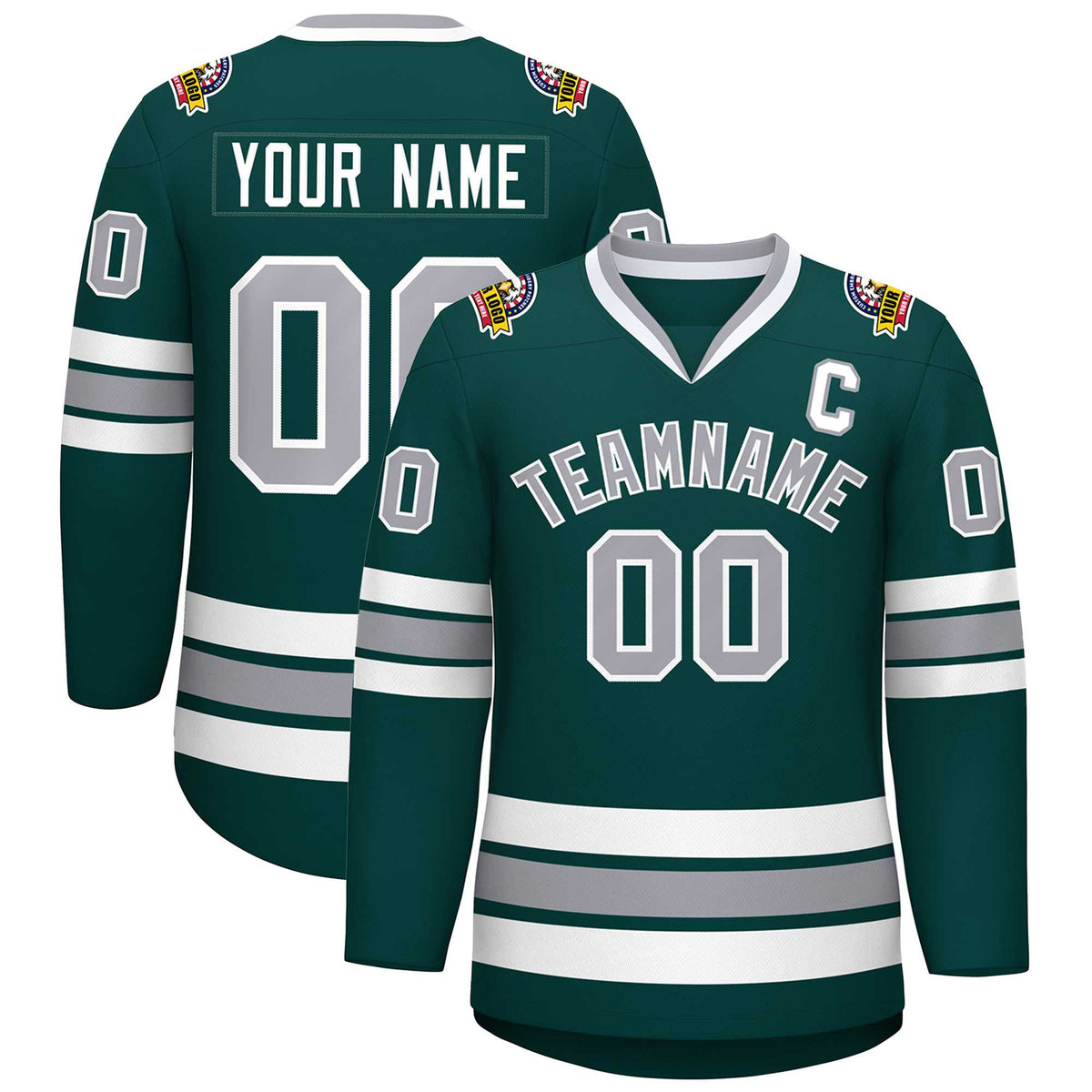 Custom Midnight Green Gray-White Classic Style Hockey Jersey | KXKSHOP