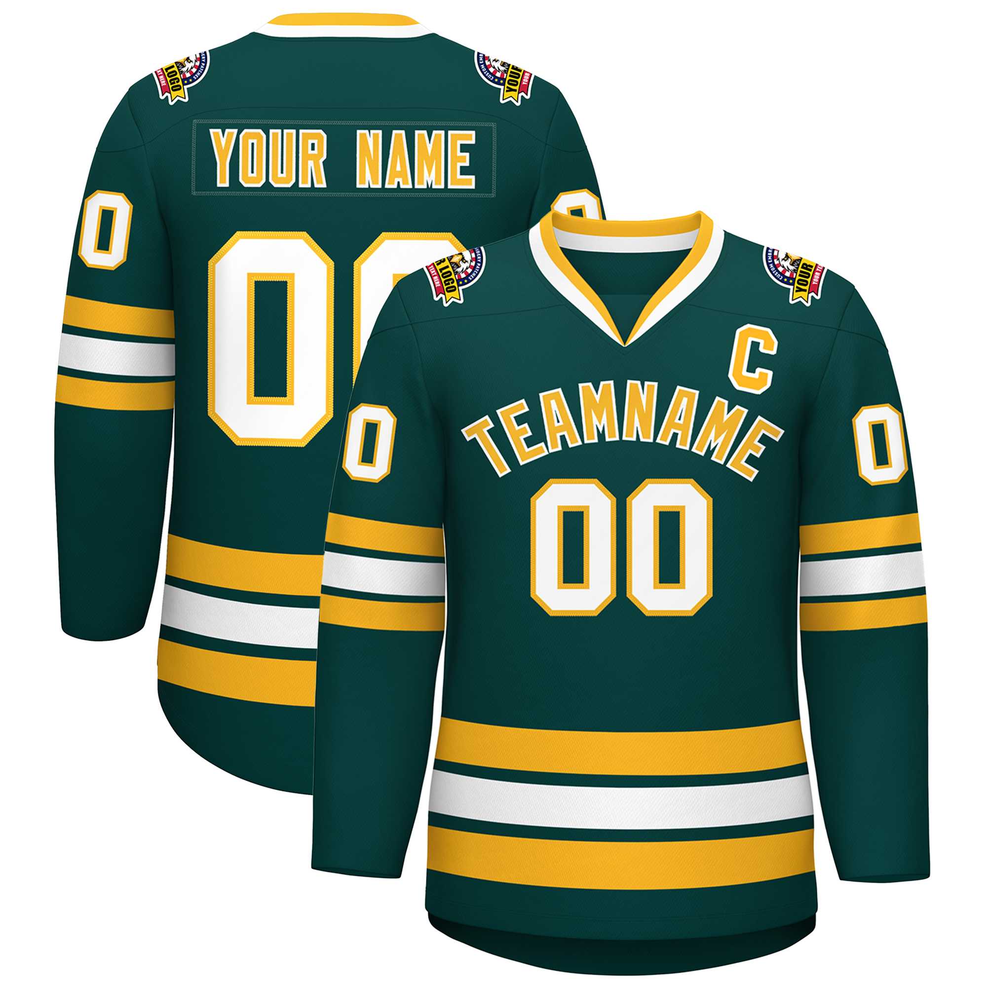 Custom Midnight Green Gold-White Classic Style Hockey Jersey | KXKSHOP