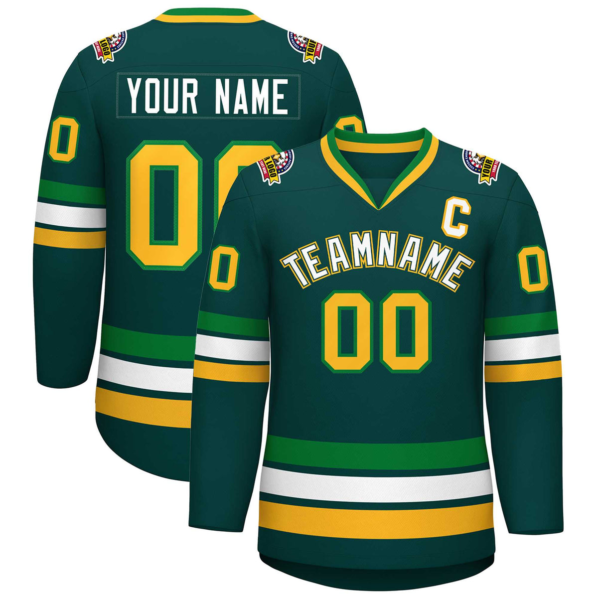 Custom Midnight Green White Kelly Green-Gold Classic Style Hockey Jersey | KXKSHOP