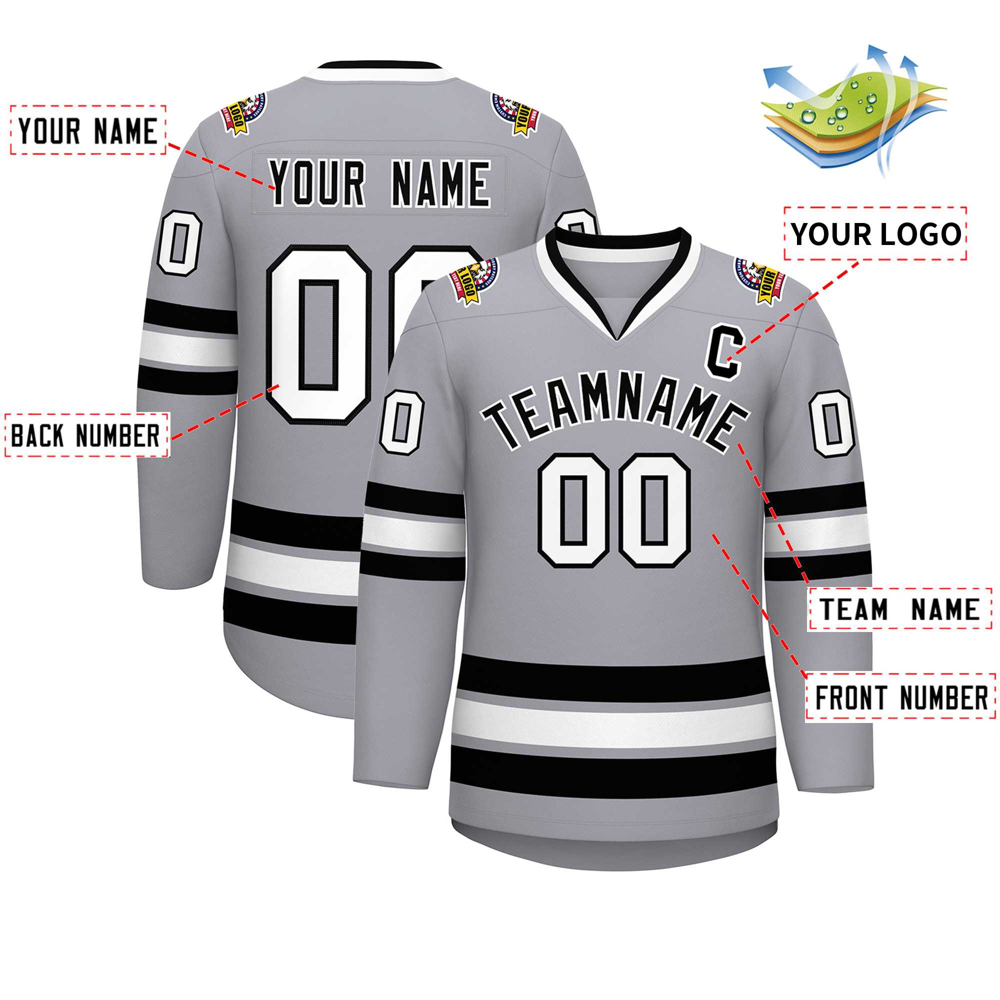 Custom Gray Black-White Classic Style Hockey Jersey | KXKSHOP