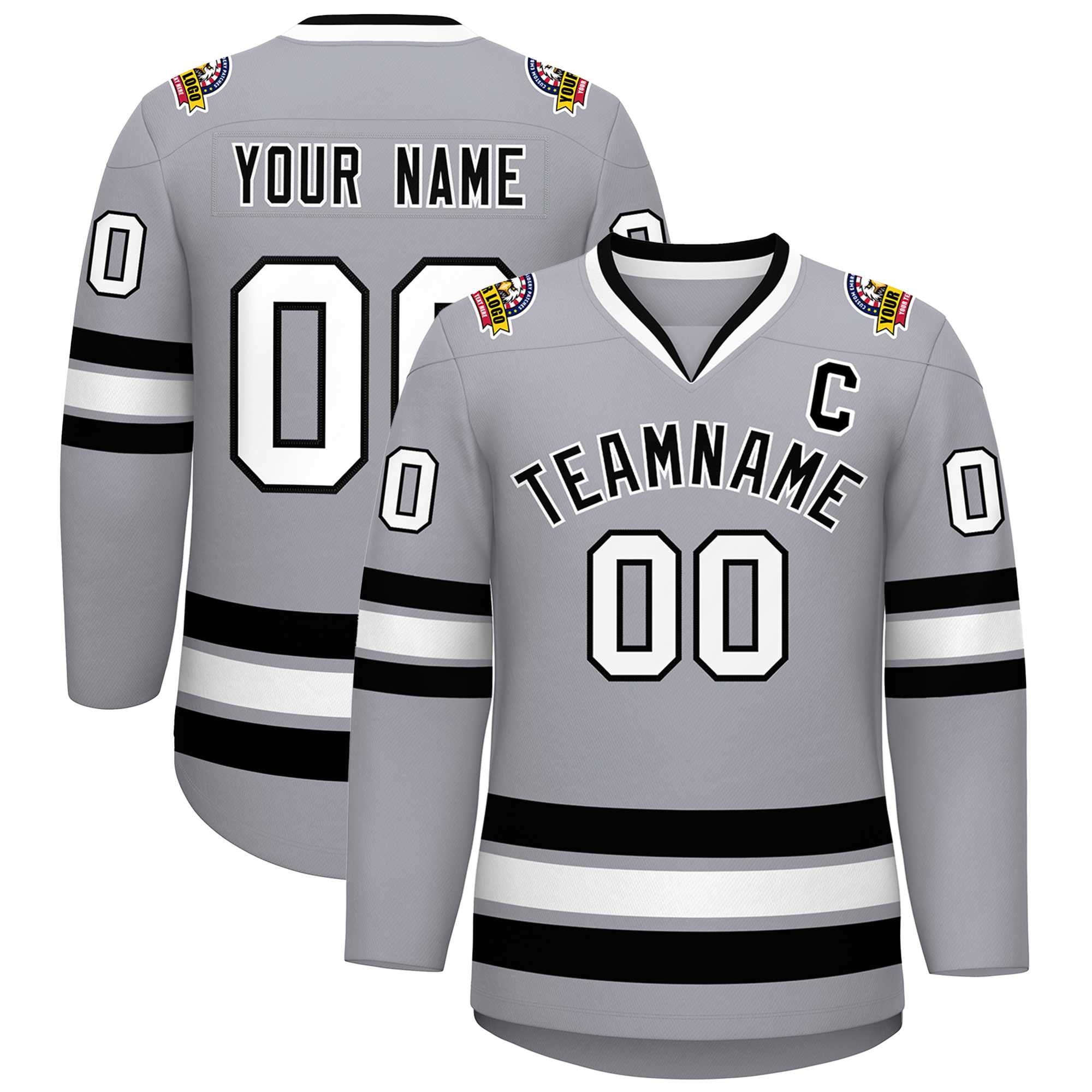 Custom Gray Black-White Classic Style Hockey Jersey | KXKSHOP