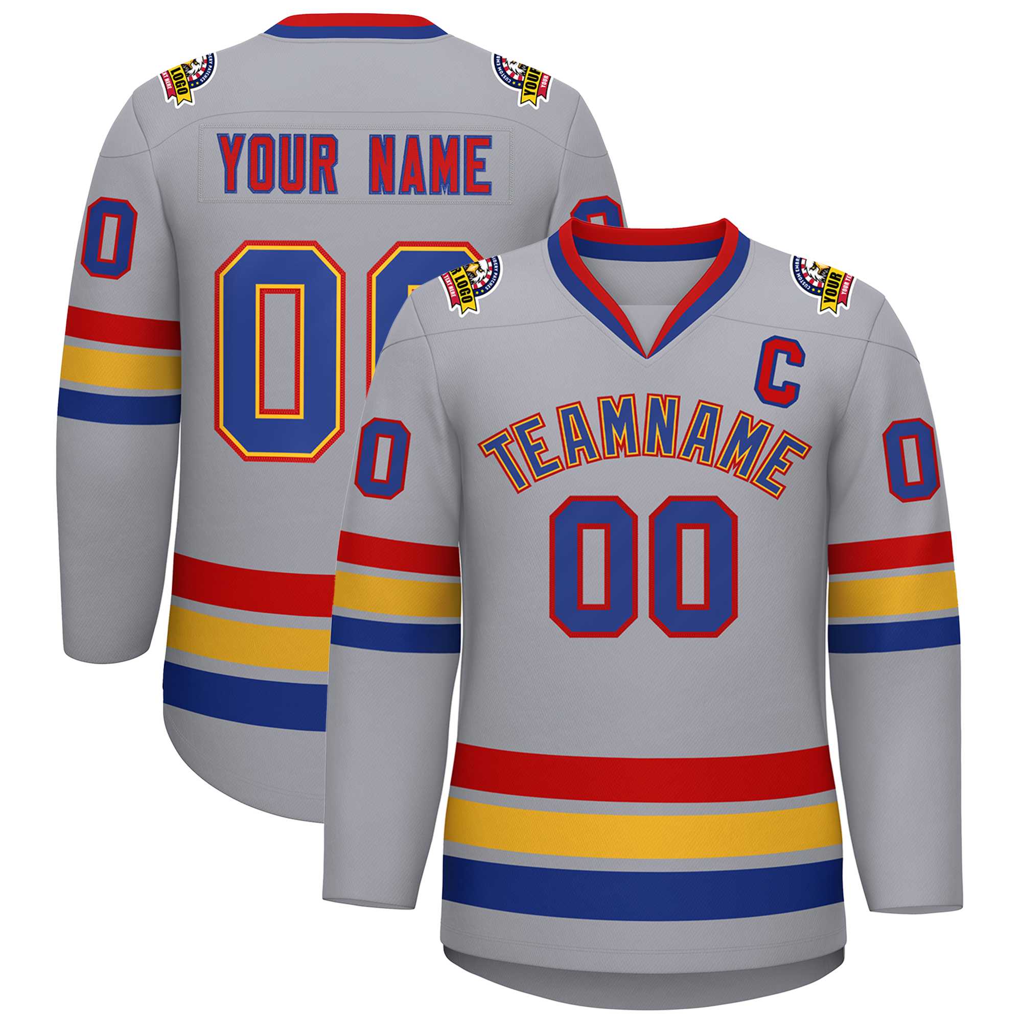 Custom Gray Royal Gold-Red Classic Style Hockey Jersey | KXKSHOP