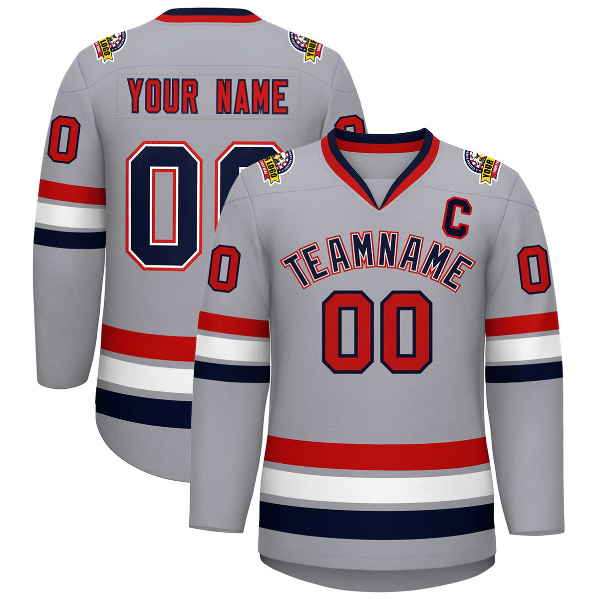 Custom Gray Navy White-Red Classic Style Hockey Jersey | KXKSHOP