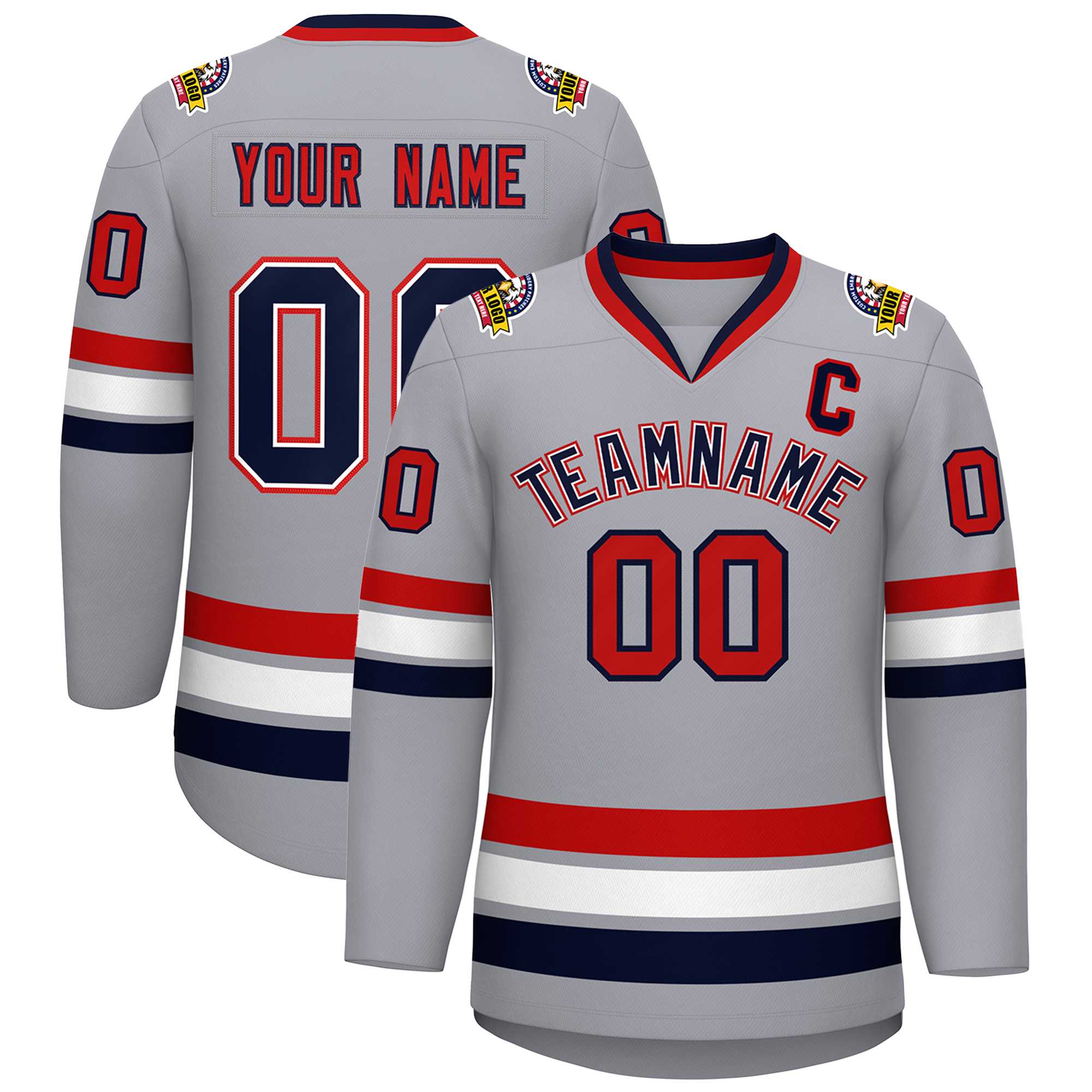 Custom Gray Navy White-Red Classic Style Hockey Jersey | KXKSHOP