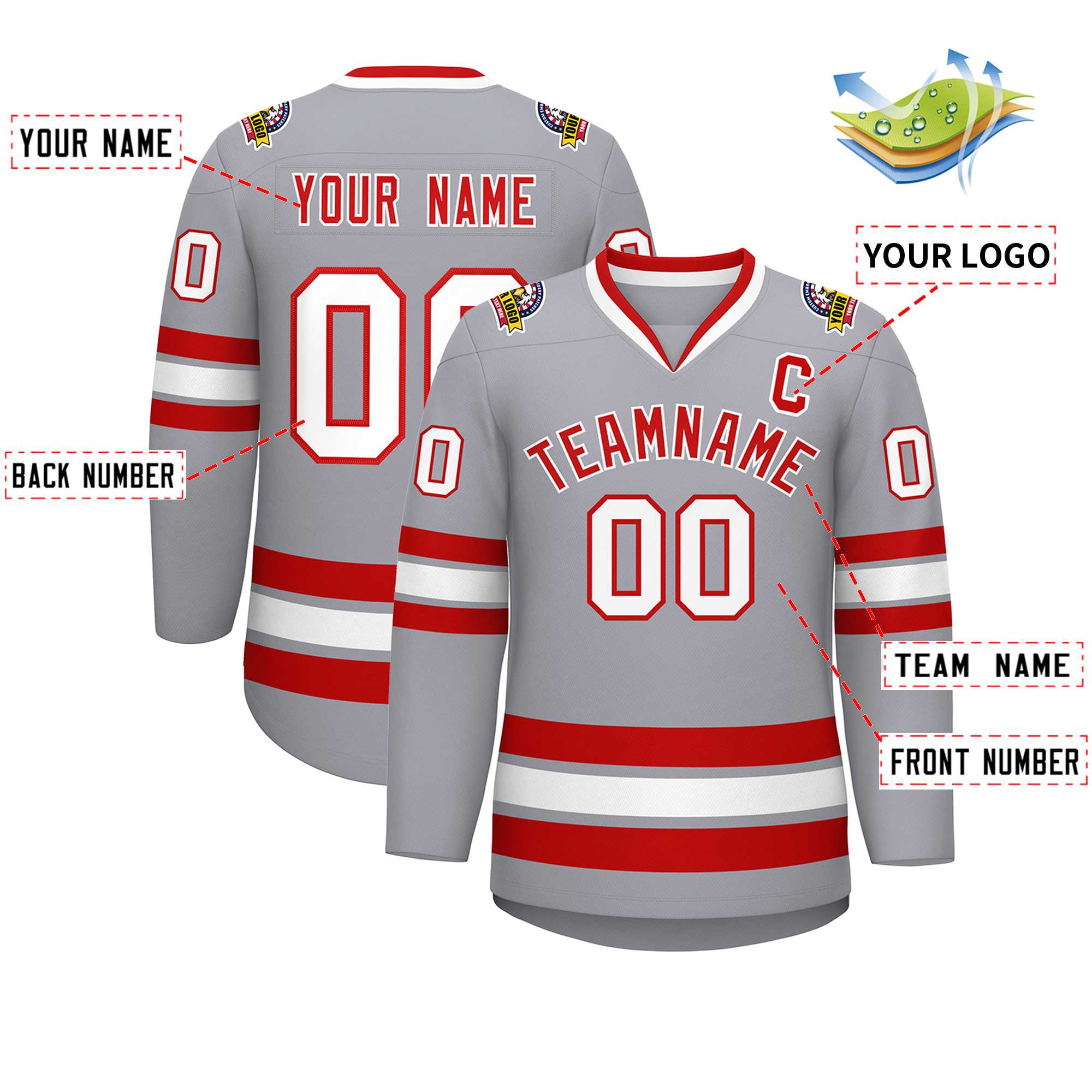 Custom Gray Red-White Classic Style Hockey Jersey | KXKSHOP