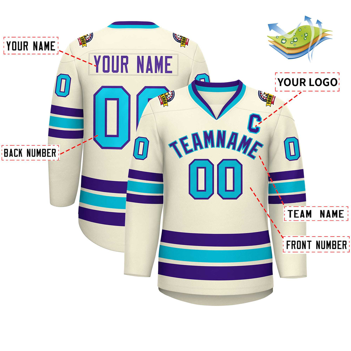 Custom Khaki Purple-Light Blue Classic Style Hockey Jersey | KXKSHOP