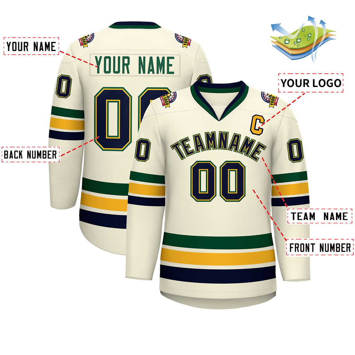 Custom Khaki Navy Gold-Green Classic Style Hockey Jersey | KXKSHOP