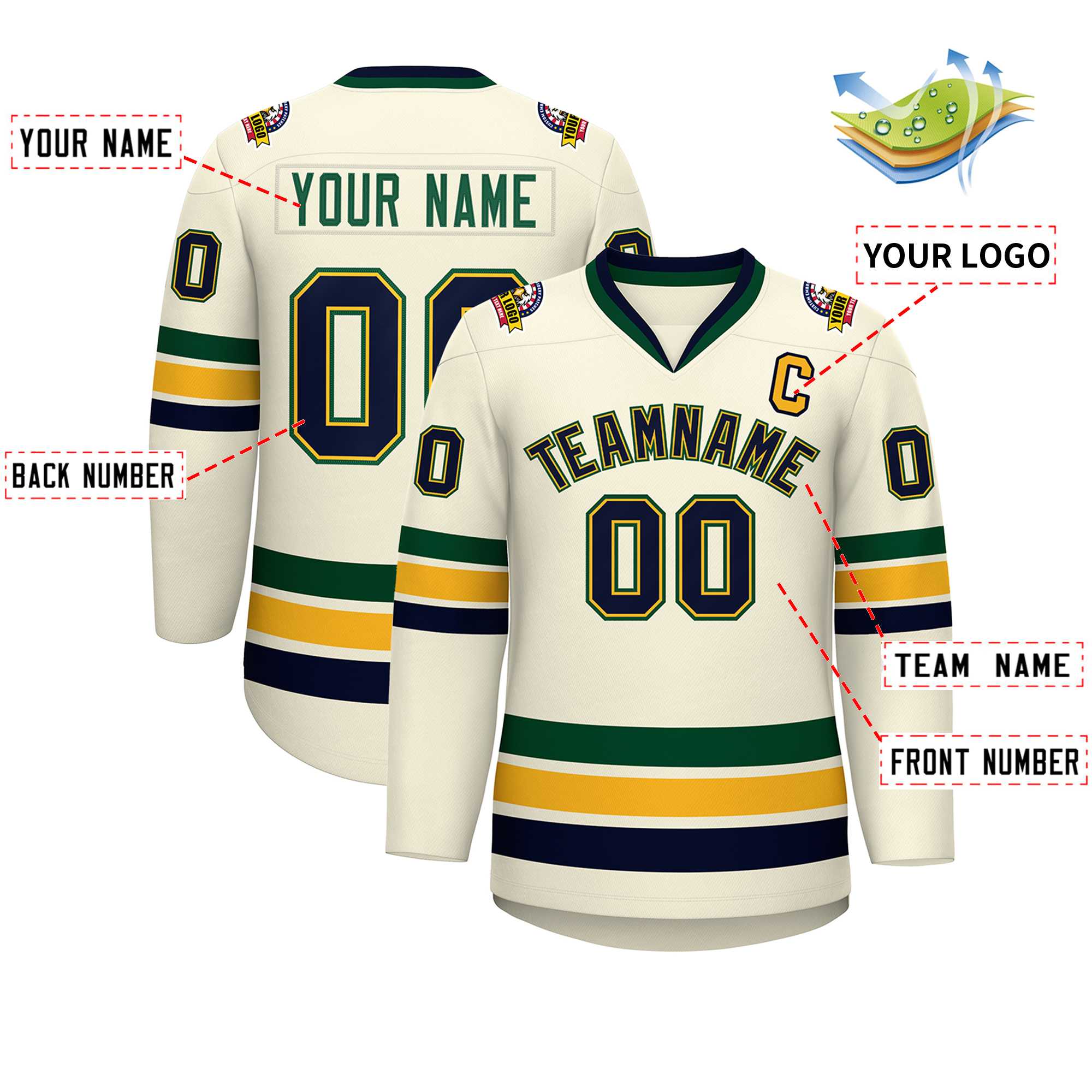 Custom Khaki Navy Gold-Green Classic Style Hockey Jersey | KXKSHOP