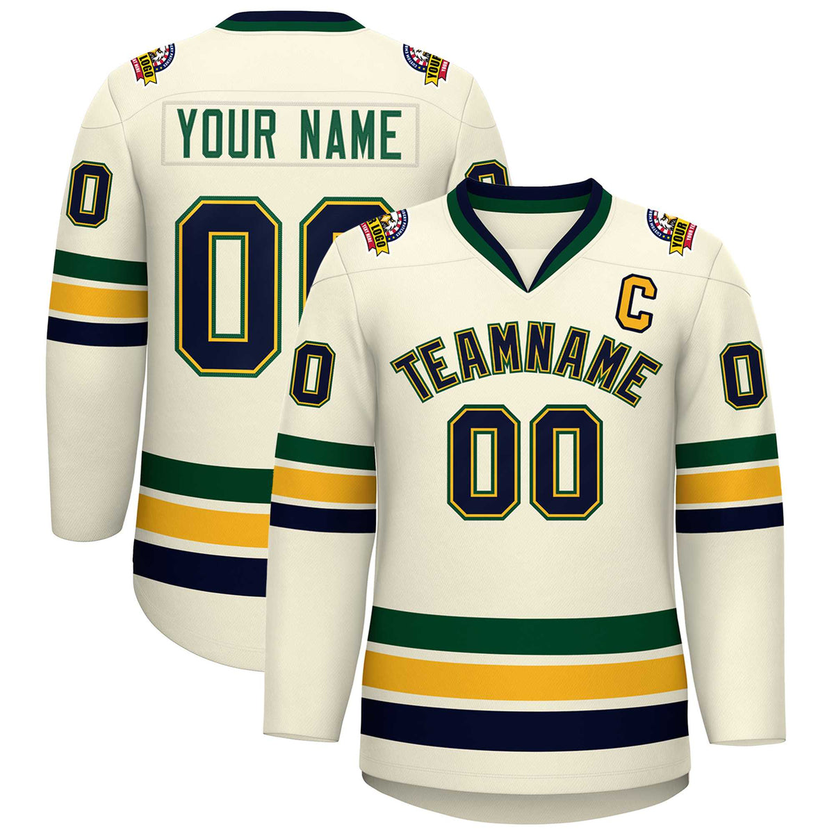 Custom Khaki Navy Gold-Green Classic Style Hockey Jersey | KXKSHOP