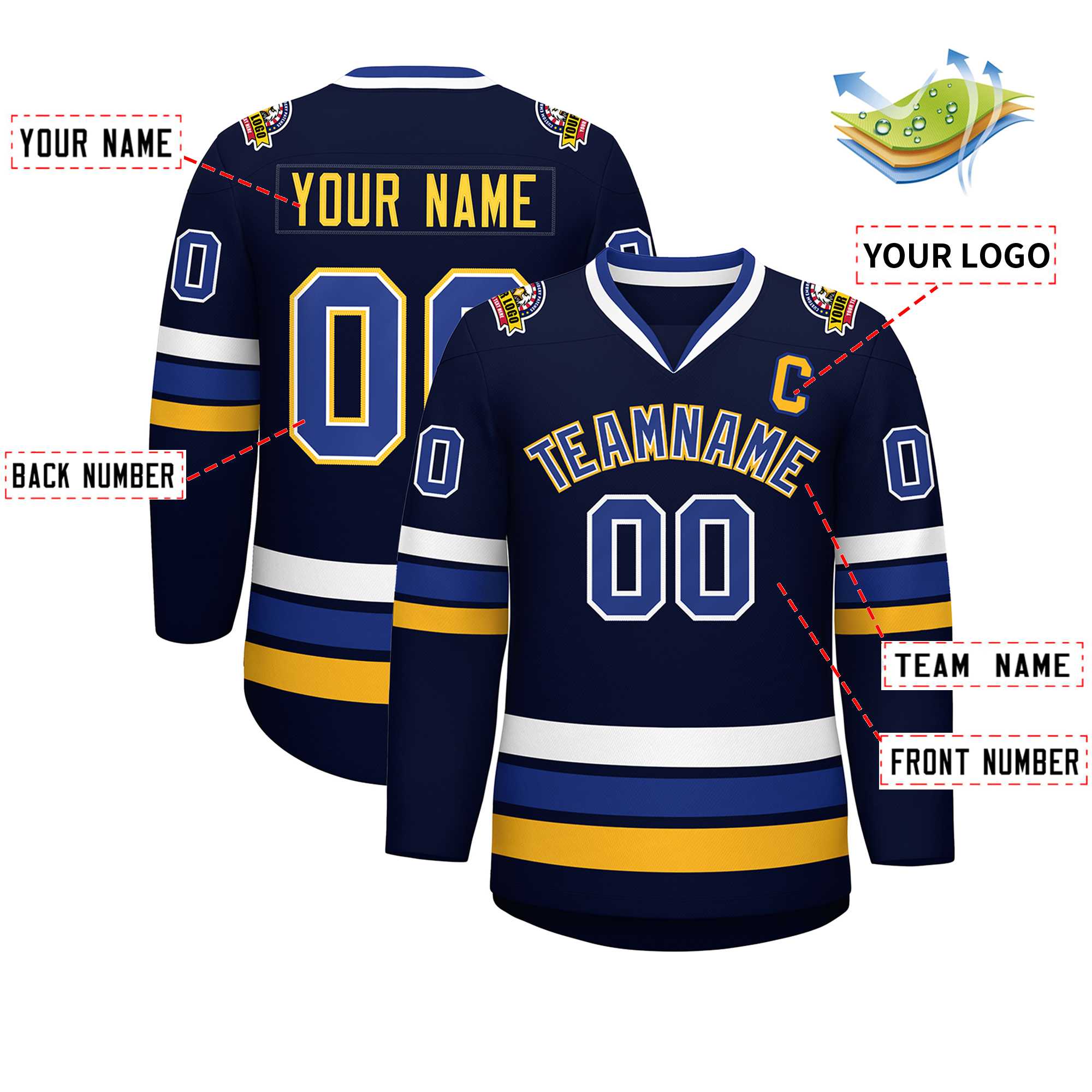 Custom Navy Royal White-Gold Classic Style Hockey Jersey | KXKSHOP