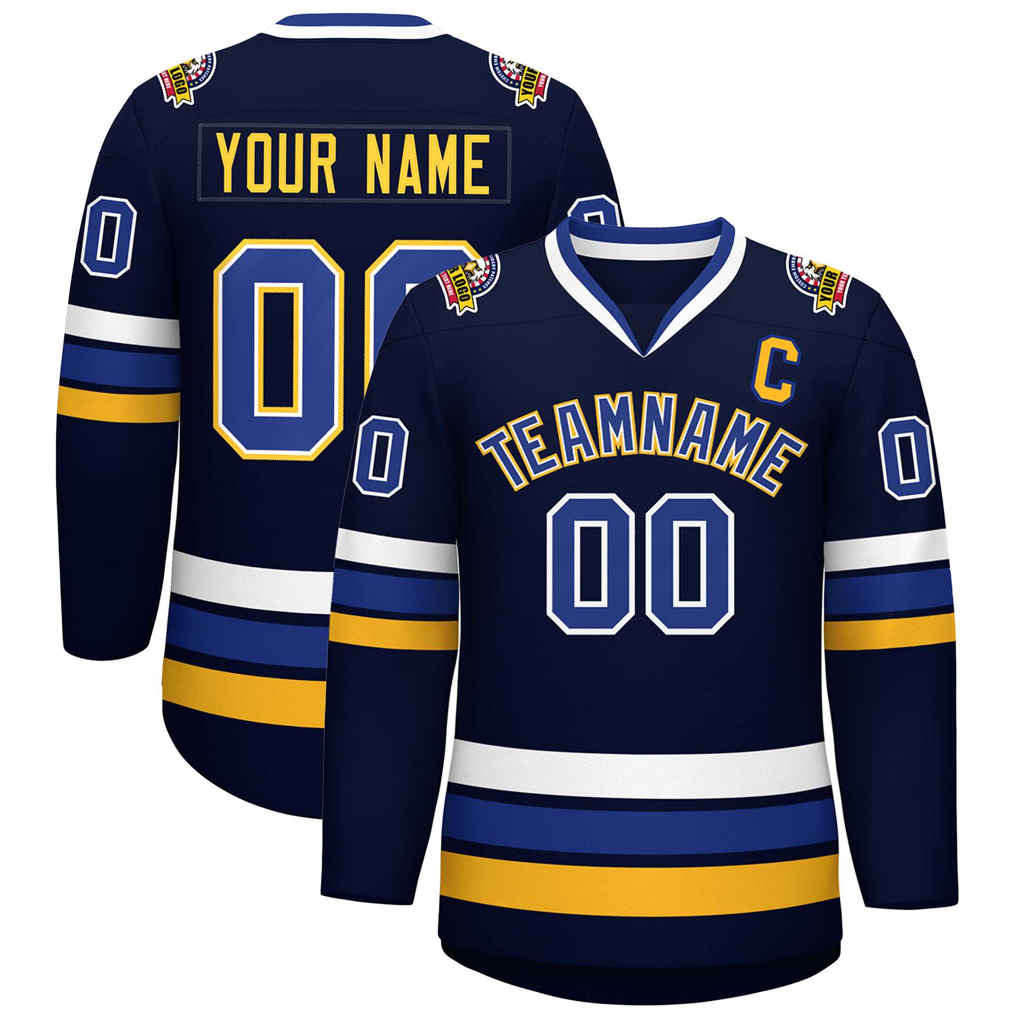 Custom Navy Royal White-Gold Classic Style Hockey Jersey | KXKSHOP