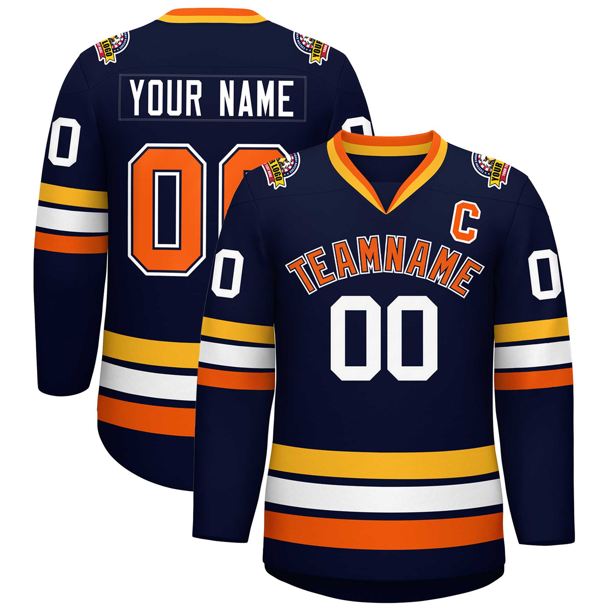 Custom Navy Orange Navy-White Classic Style Hockey Jersey | KXKSHOP