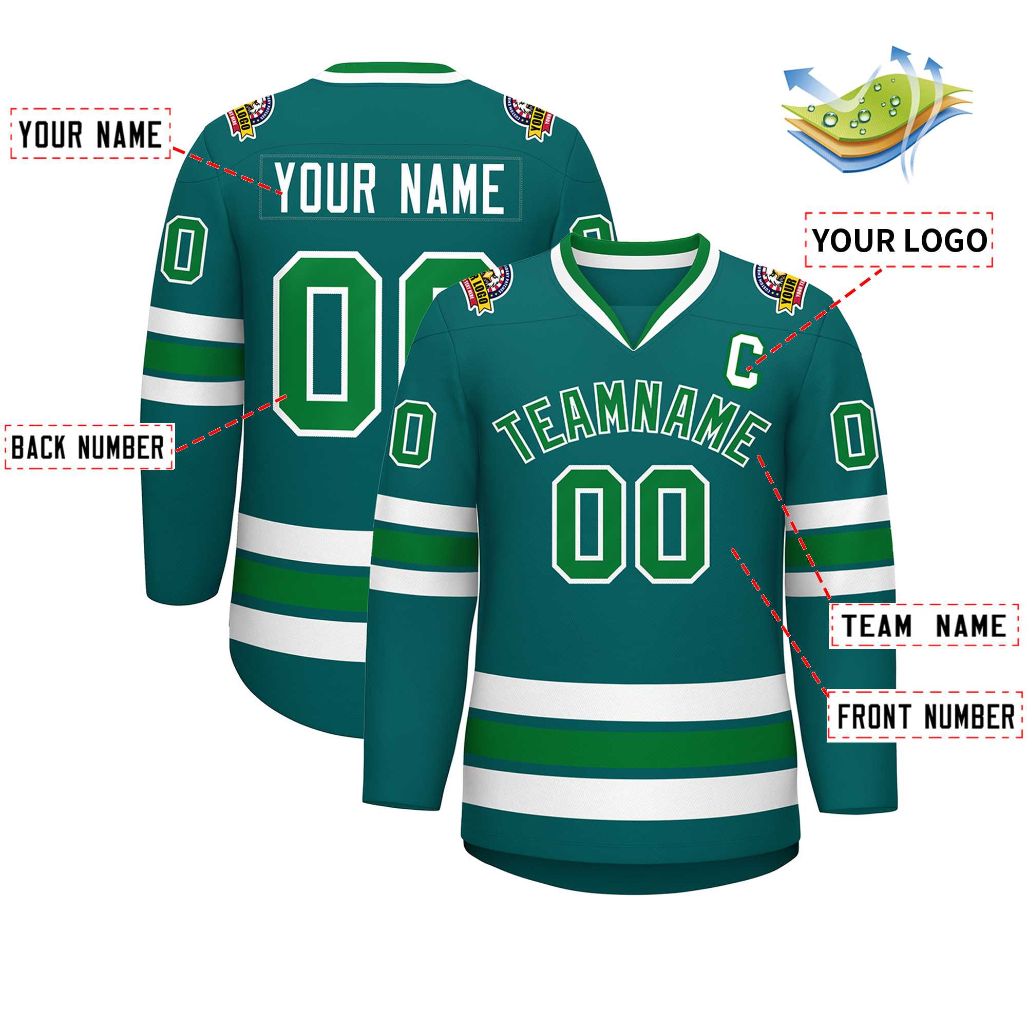 Custom Aqua Kelly Green-White Classic Style Hockey Jersey | KXKSHOP