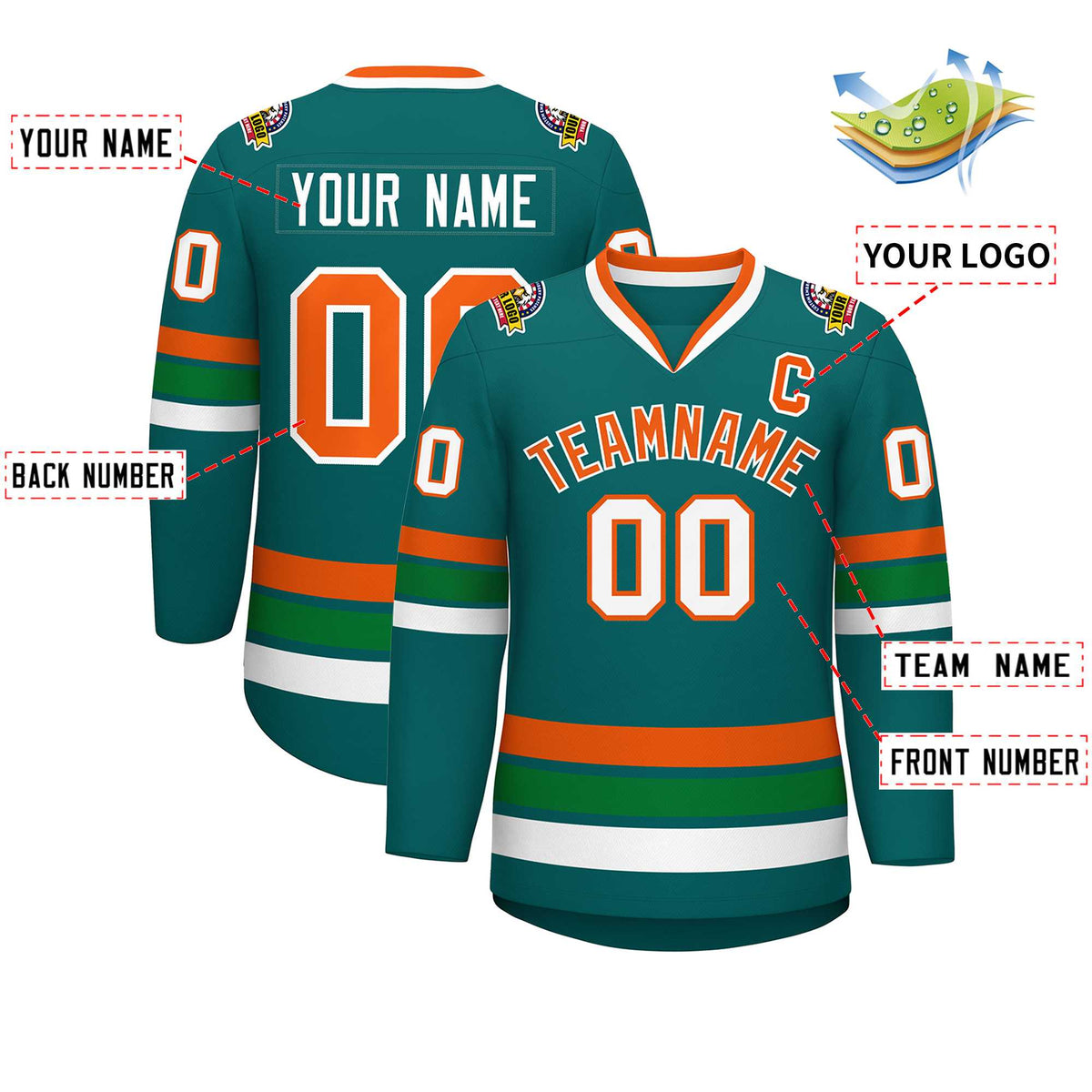 Custom Aqua Orange-White Classic Style Hockey Jersey | KXKSHOP