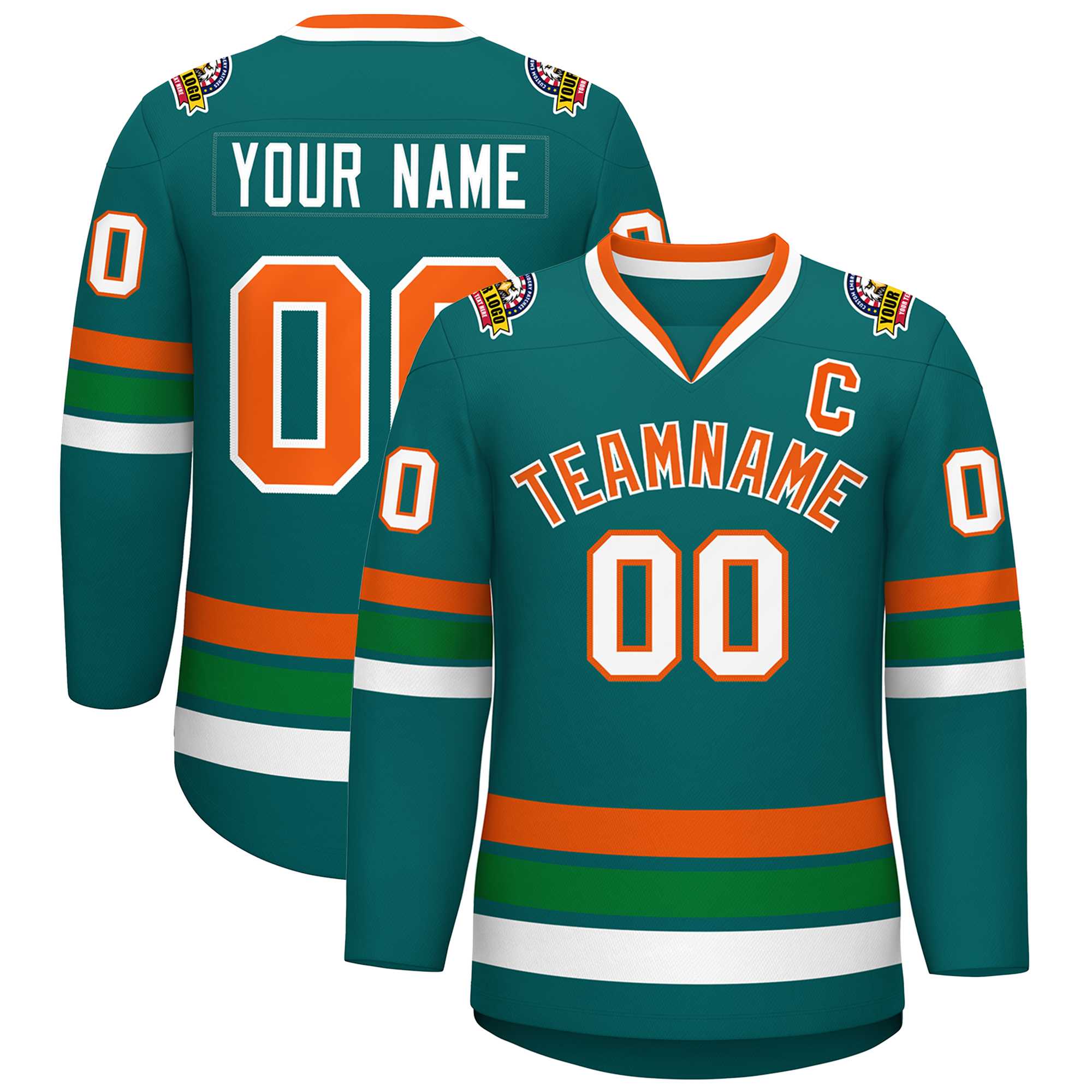 Custom Aqua Orange-White Classic Style Hockey Jersey | KXKSHOP
