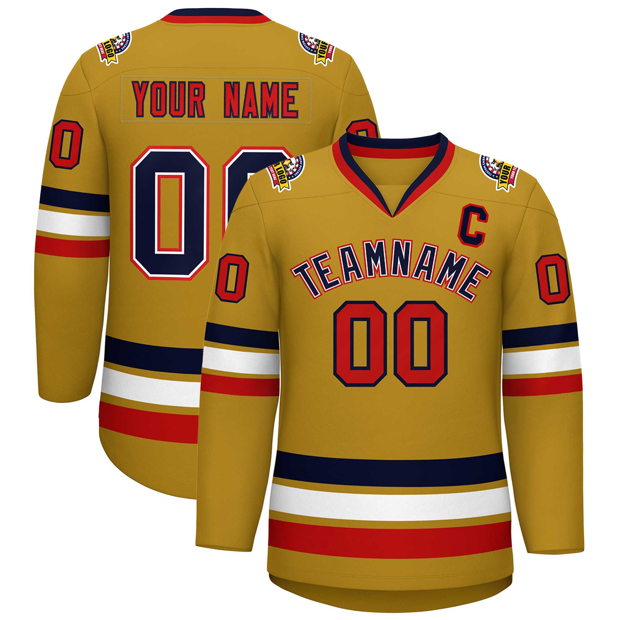Custom Old Gold Navy White-Red Classic Style Hockey Jersey | KXKSHOP