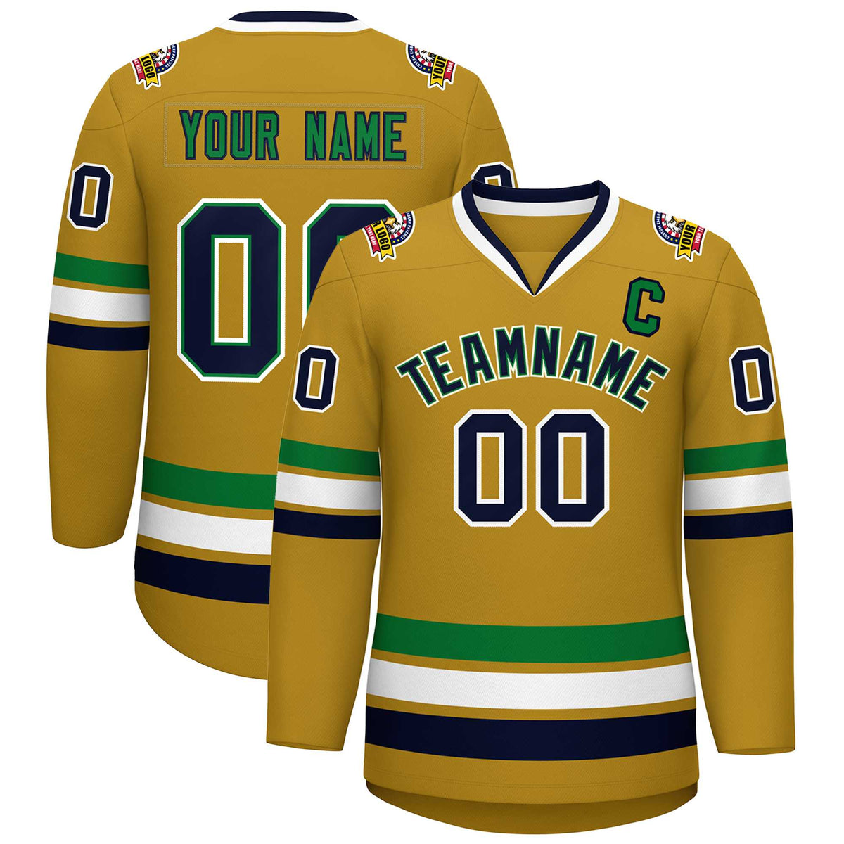 Custom Old Gold Navy Kelly Green-White Classic Style Hockey Jersey | KXKSHOP