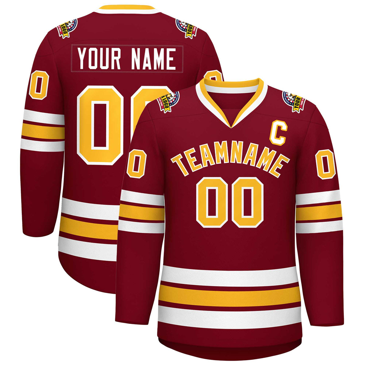Custom Crimson Gold-White Classic Style Hockey Jersey | KXKSHOP