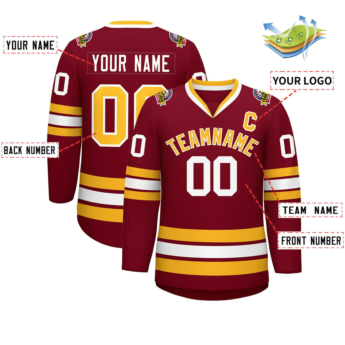 Custom Crimson Gold-White Classic Style Hockey Jersey | KXKSHOP