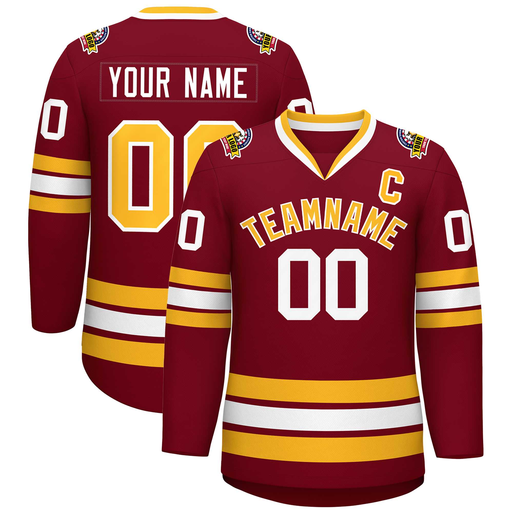 Custom Crimson Gold-White Classic Style Hockey Jersey | KXKSHOP