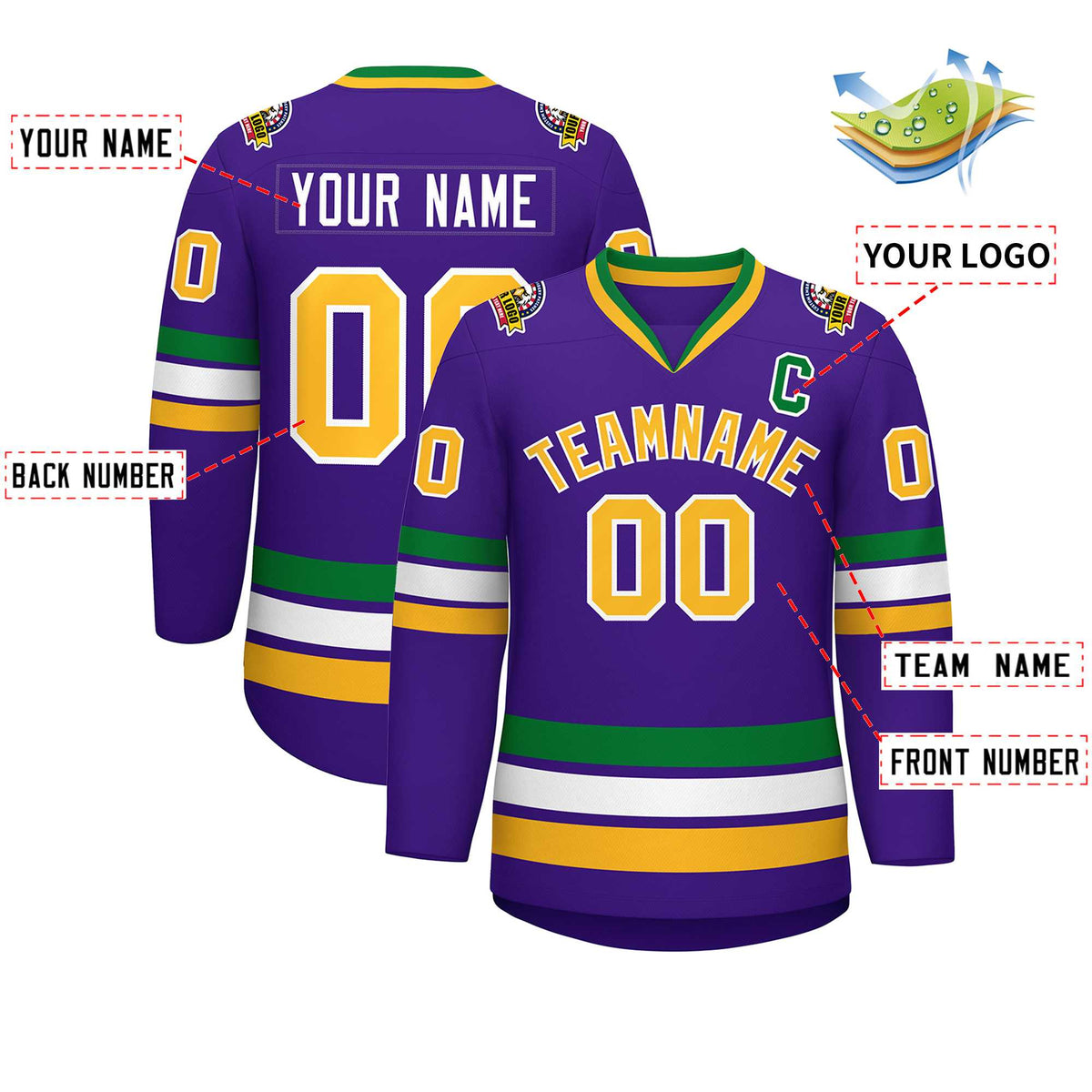 Custom Purple Gold-White Classic Style Hockey Jersey | KXKSHOP