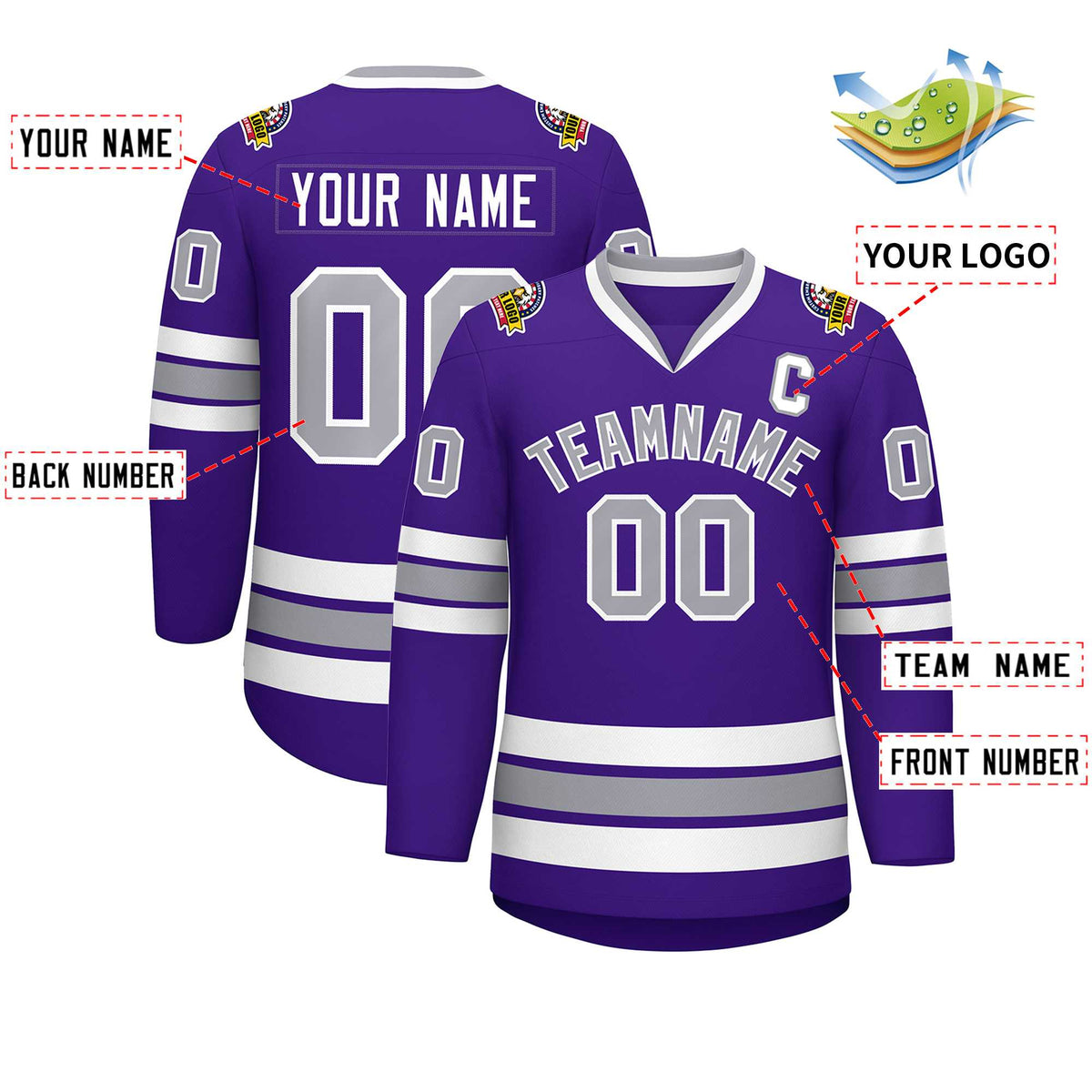 Custom Purple Gray-White Classic Style Hockey Jersey | KXKSHOP
