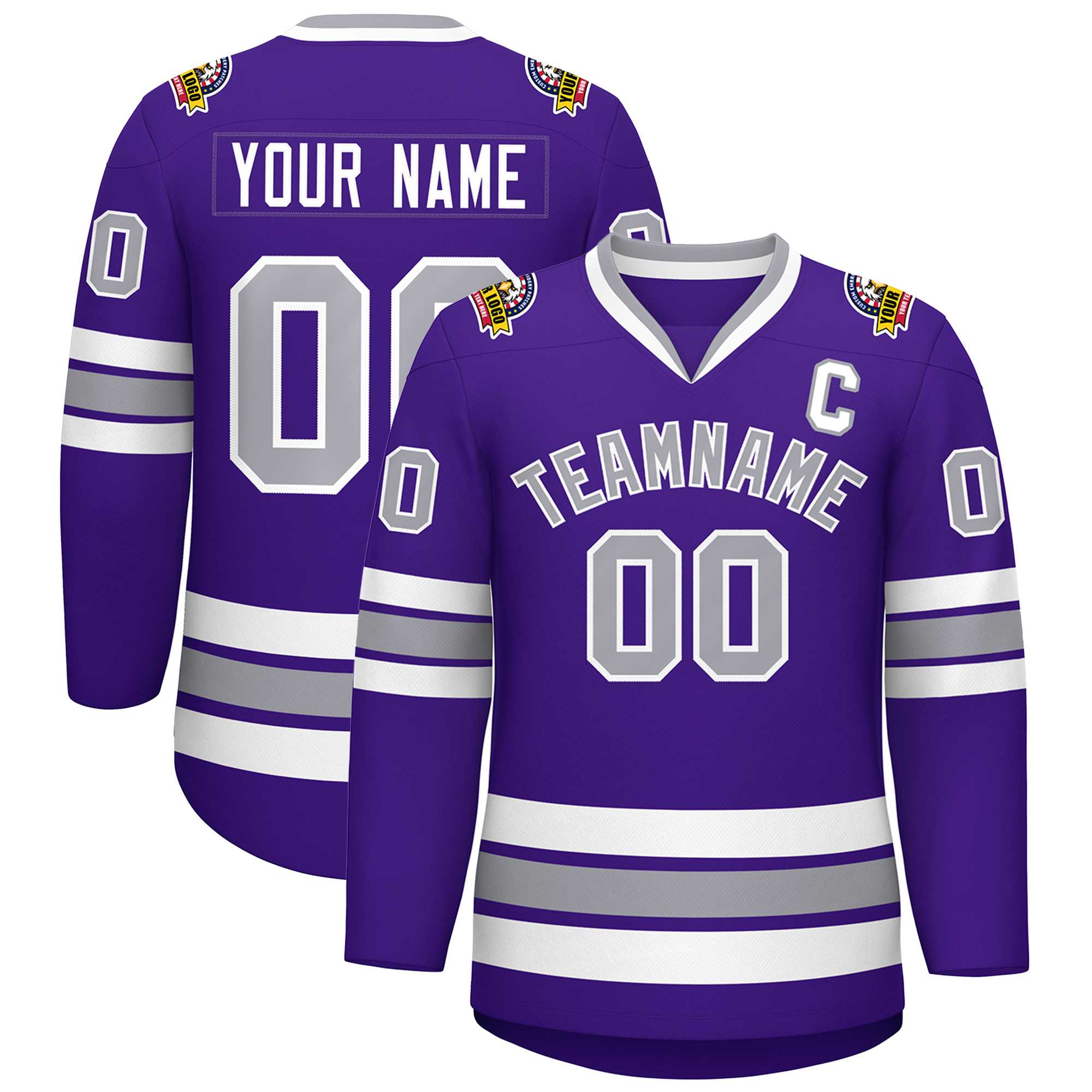 Custom Purple Gray-White Classic Style Hockey Jersey | KXKSHOP